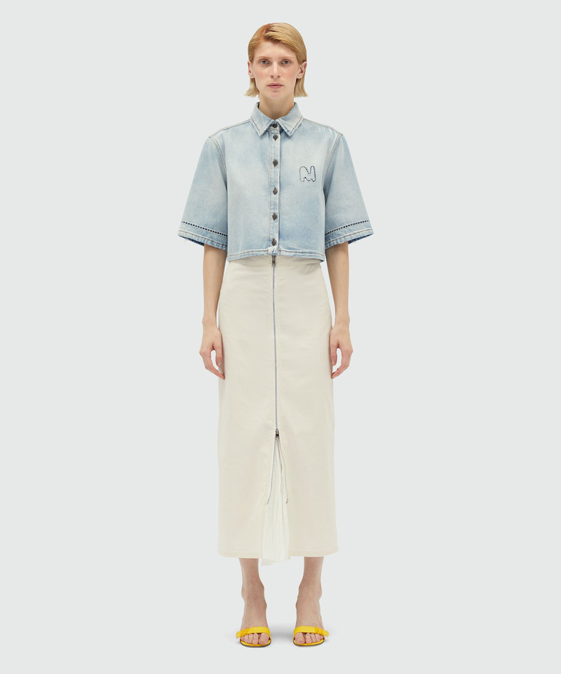 MSGM Cream gabardine midi skirt with zip outlook