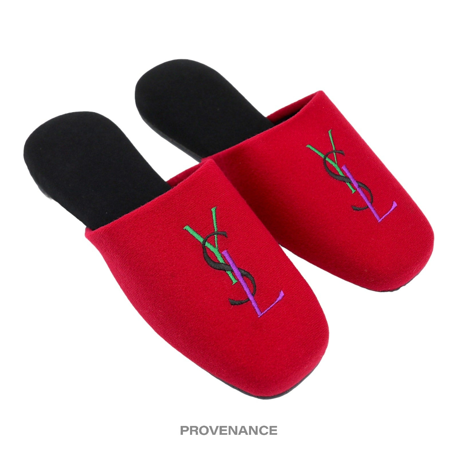 Yves Saint Laurent YSL Logo Slipper - Red Velour - 3