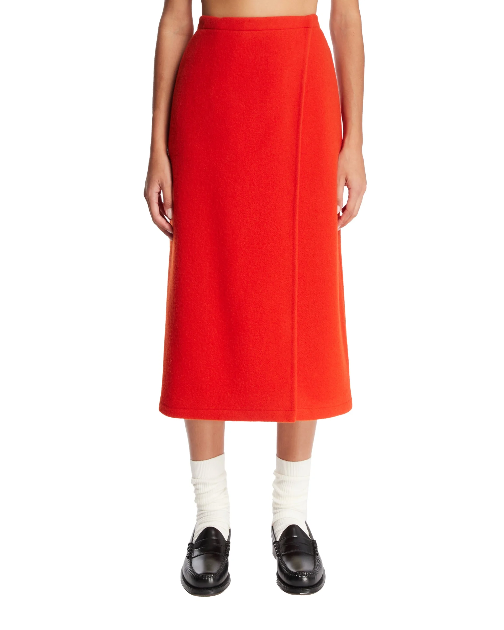 Orange Wool Midi Wrap Skirt - 1