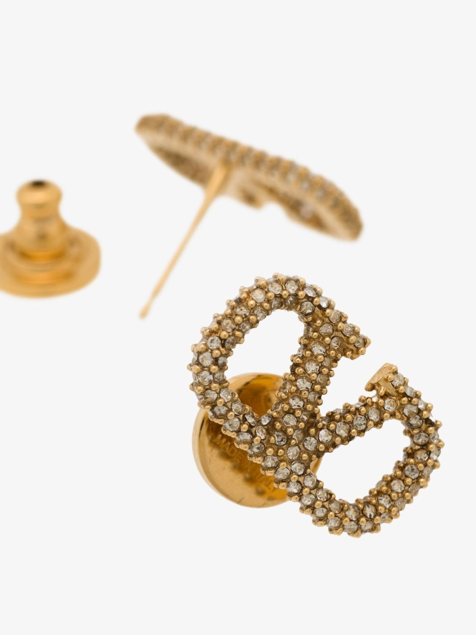 gold tone VLogo crystal stud earrings - 4