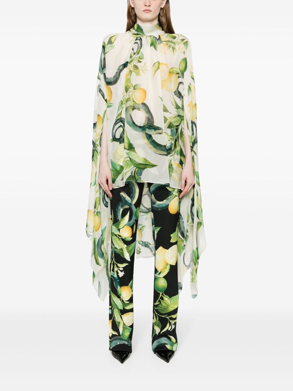 Lemon-print elongated-sleeve blouse - 2