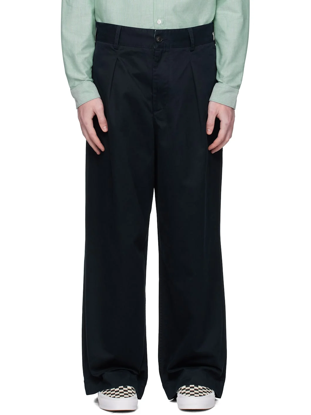 Navy Single-Pleat Baggy Trousers - 1