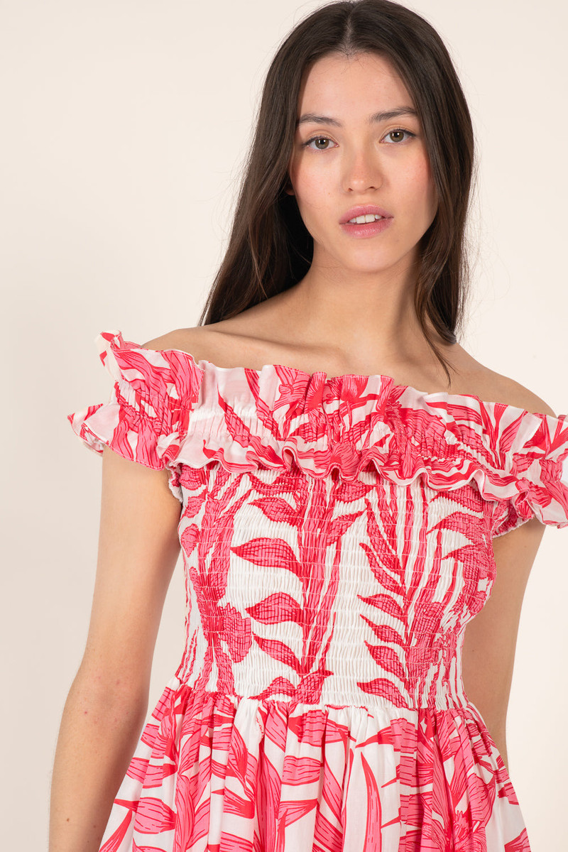 Mini Dress Amber - Pink Palm Leaf 4