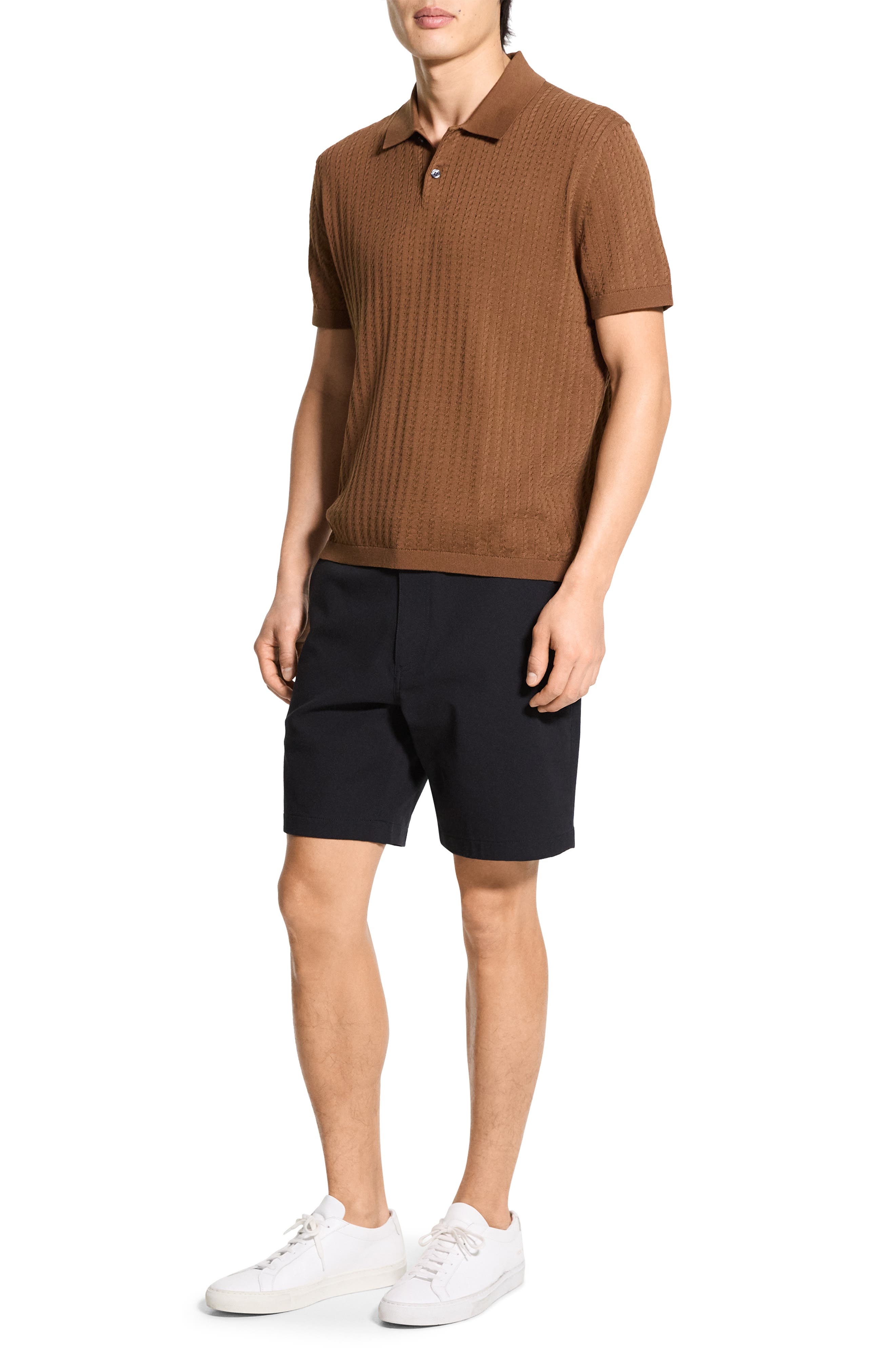 Theory Cable Short Sleeve Cotton Blend Polo Sweater in Deeptbcco at Nordstrom - 8
