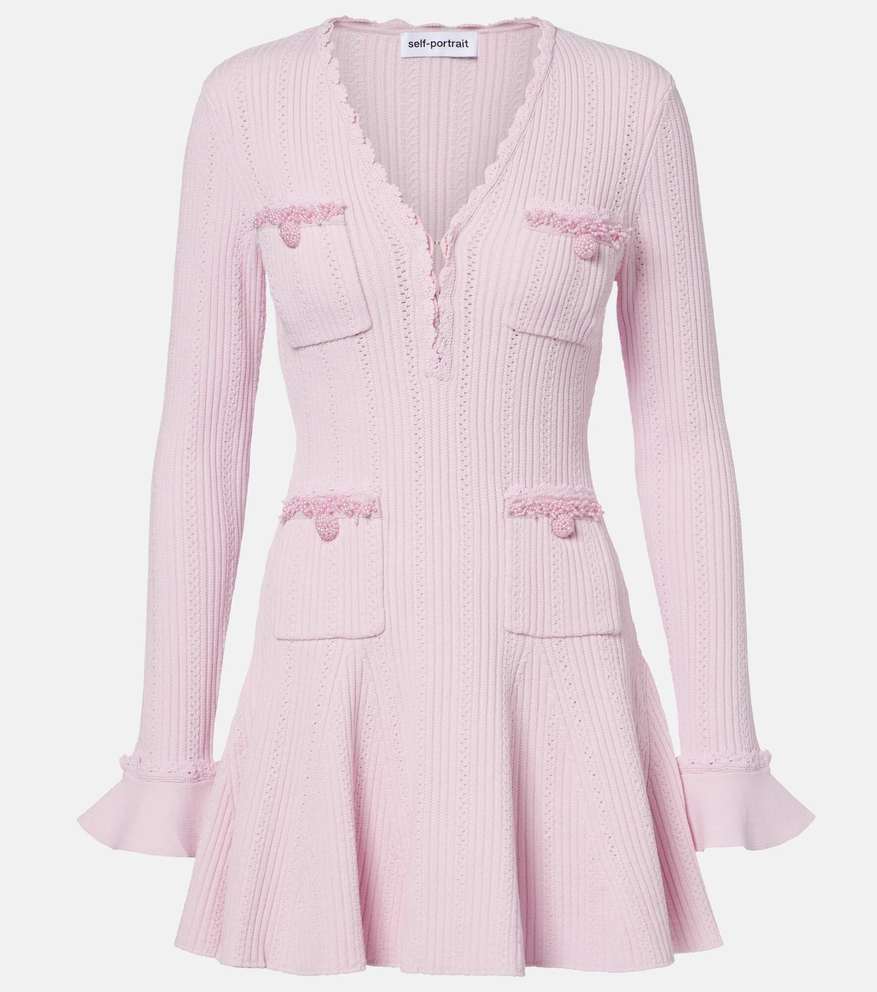 Beaded ribbed-knit minidress - 1