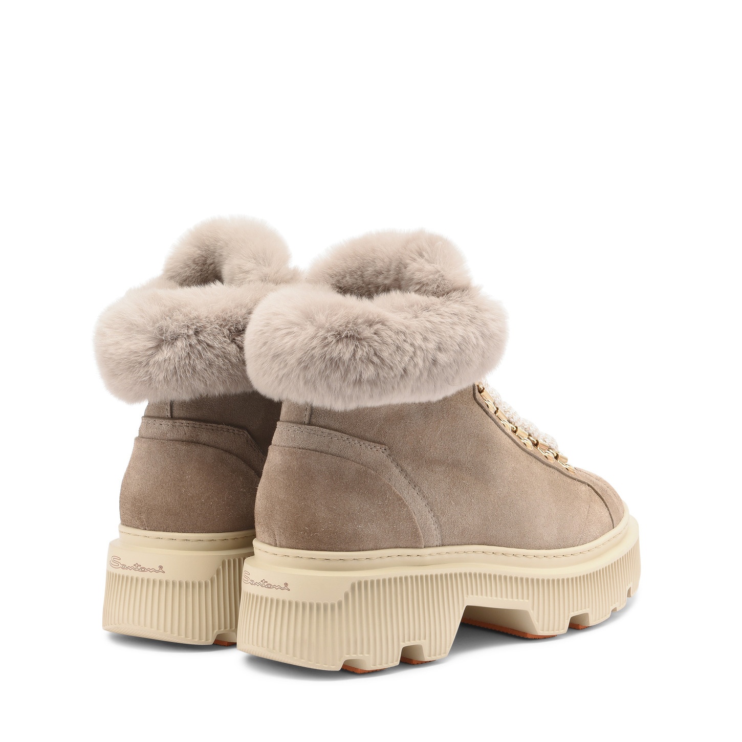 Women's taupe suede hiking boot with fur - 4