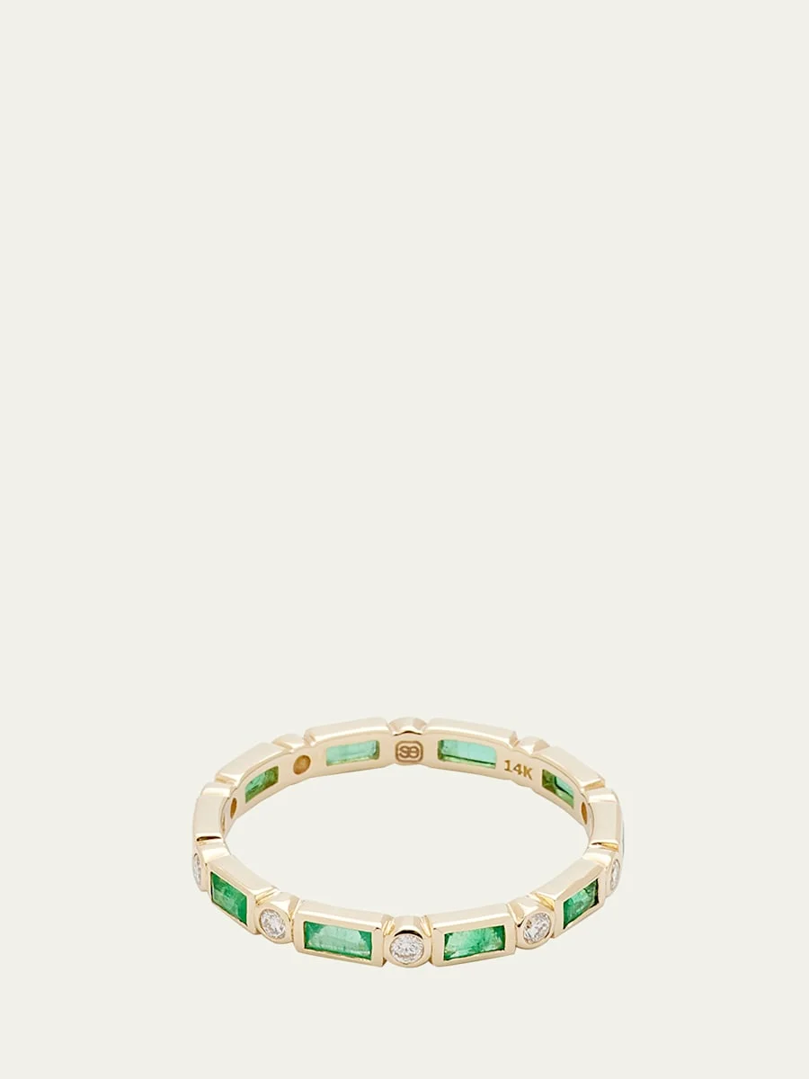 14K Yellow Gold Diamond and Emerald Eternity Ring - 1