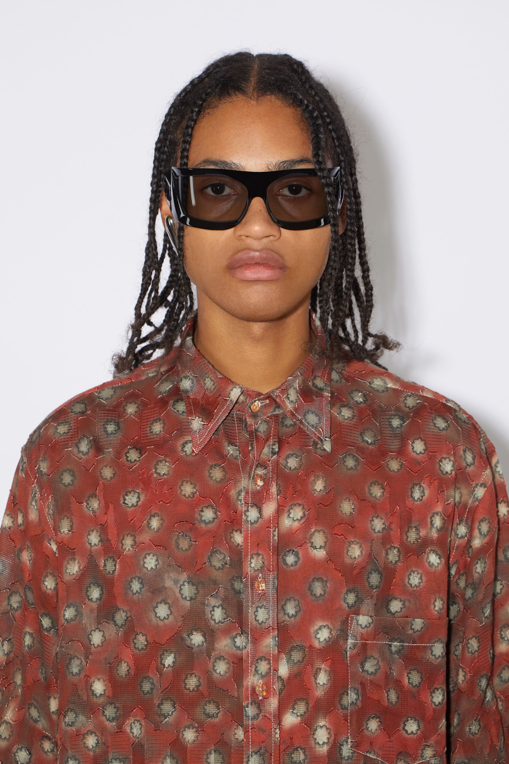 Printed button-up shirt - Dark red/grey - 5