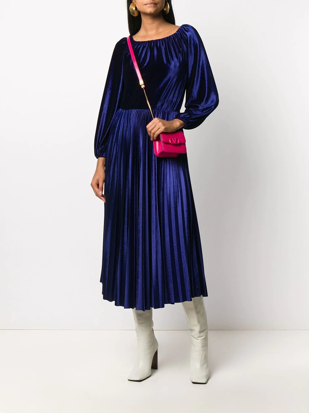 pleated velvet midi dress - 2