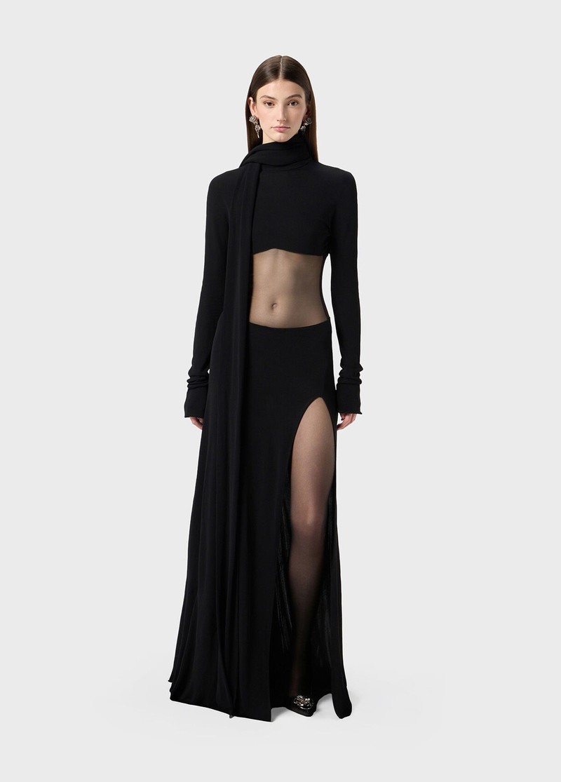 LONG JERSEY DRESS WITH TULLE INSERT 5