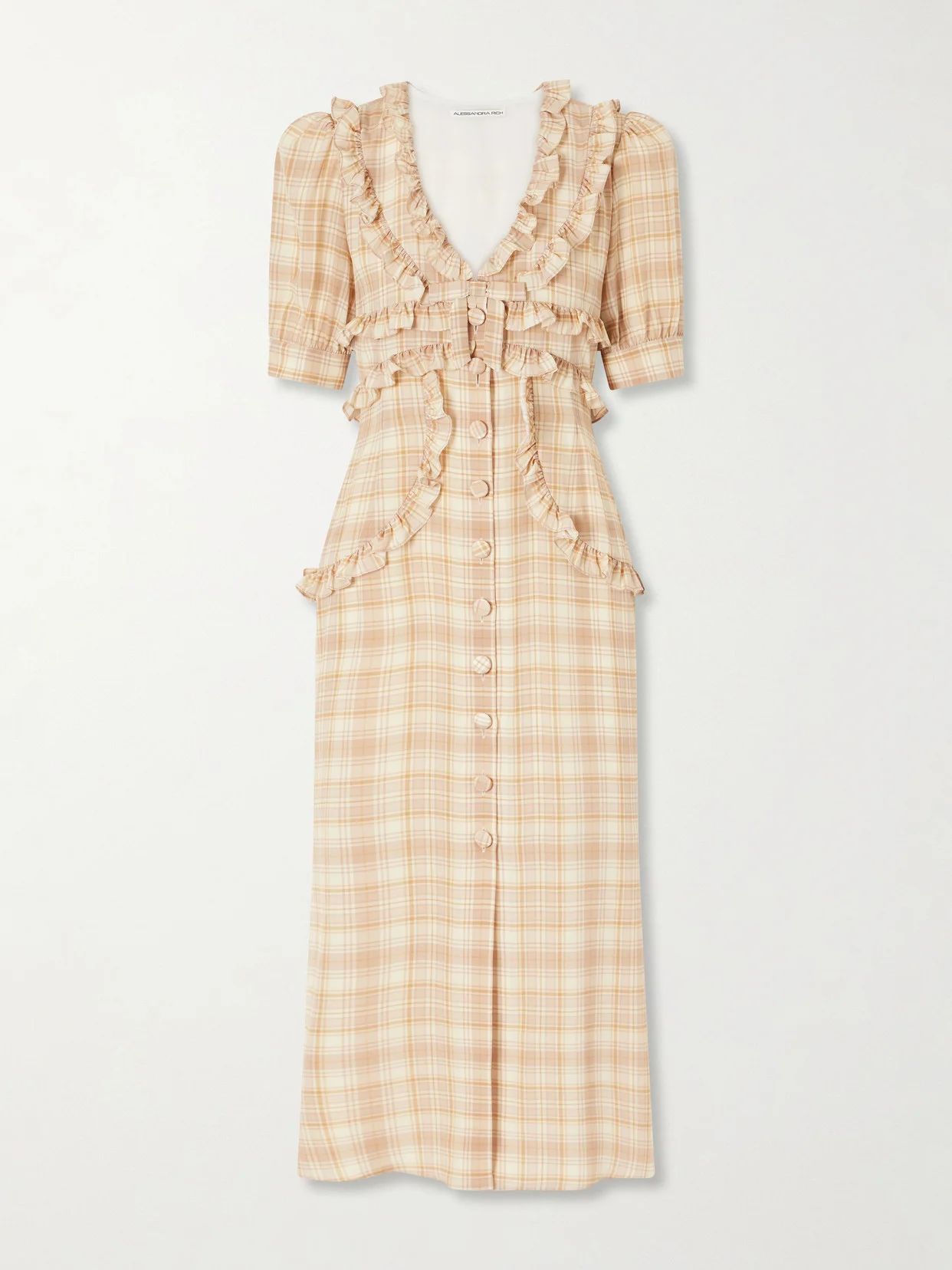 Ruffled Checked Silk Midi Dress - 1