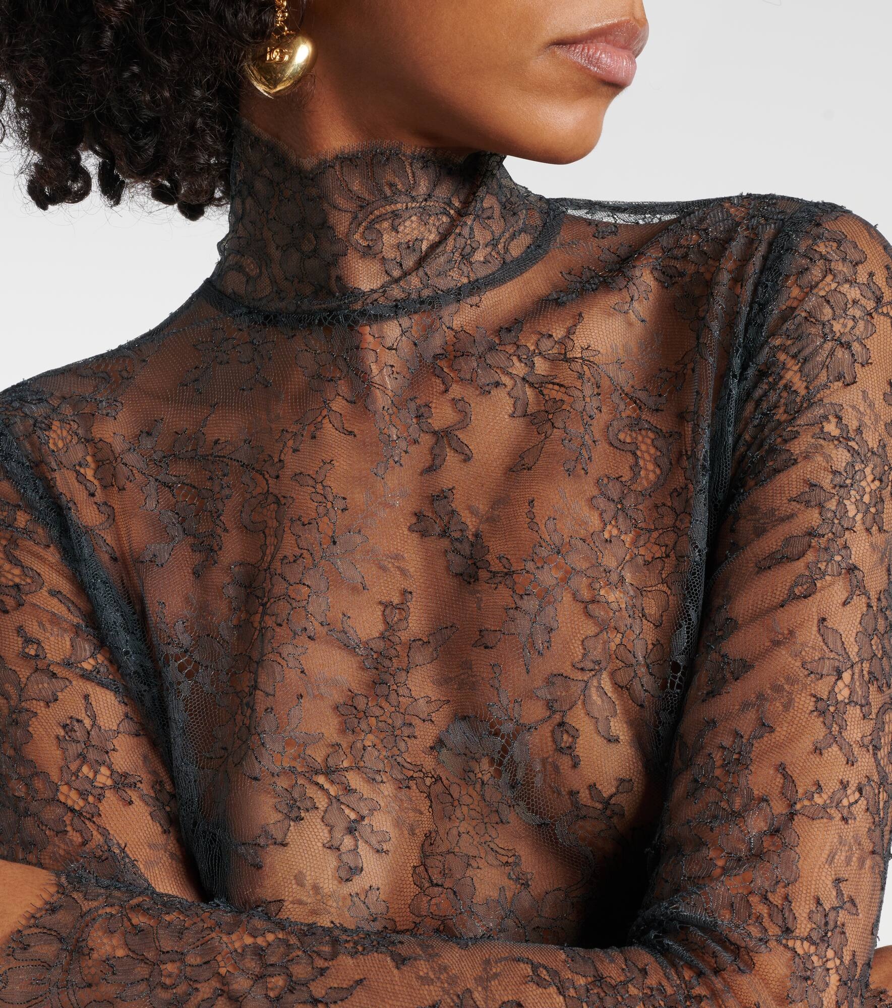 High-neck floral lace top - 4