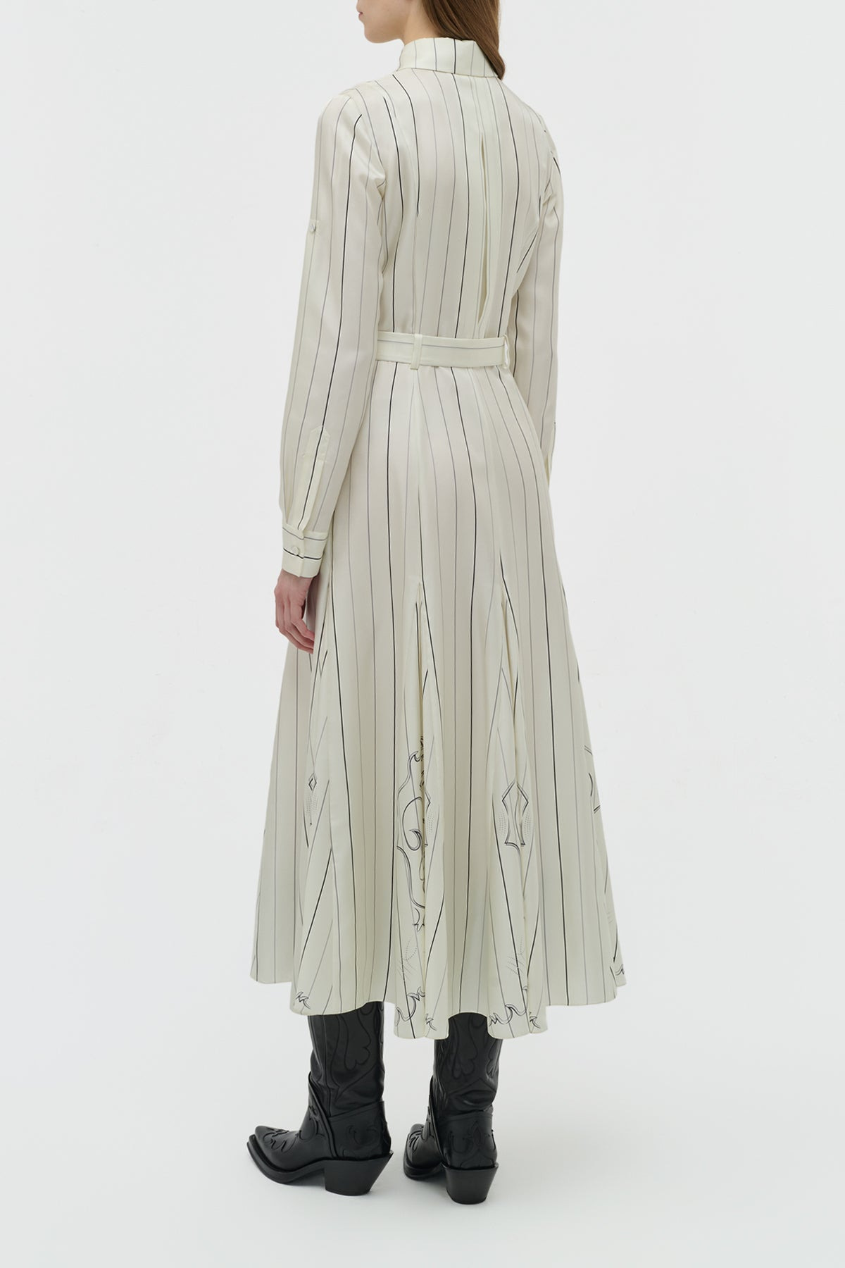 Galway Shirtdress in Ivory Multi Pinstripe Silk Twill - 4