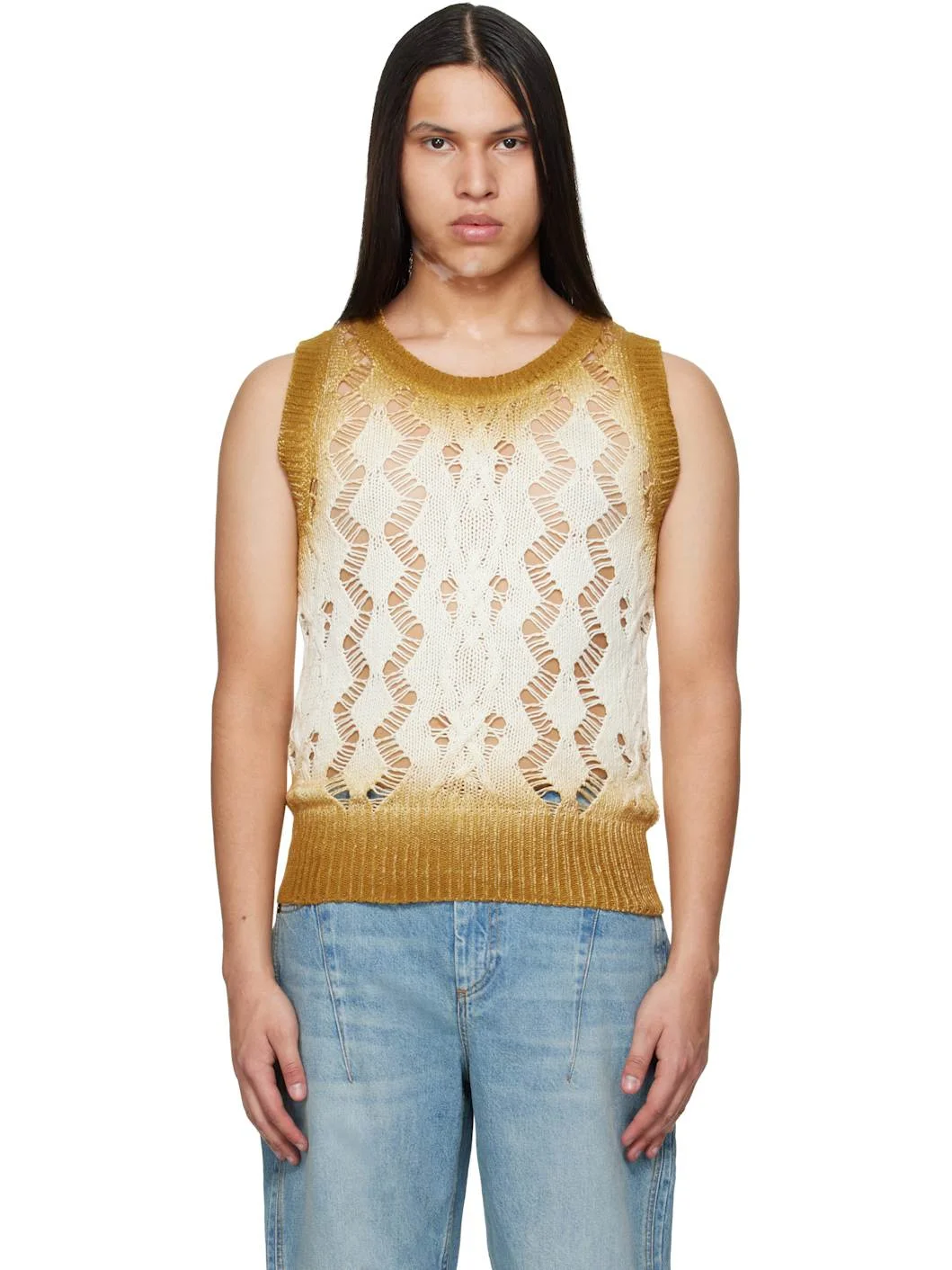 Tan & Off-White Textured Knit Tank Top - 1