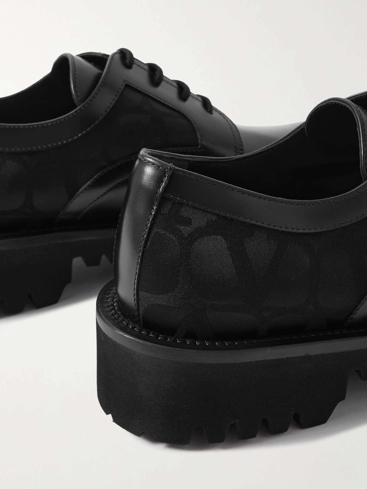 Glossed-Leather and Logo-Jacquard Satin Derby Shoes - 6