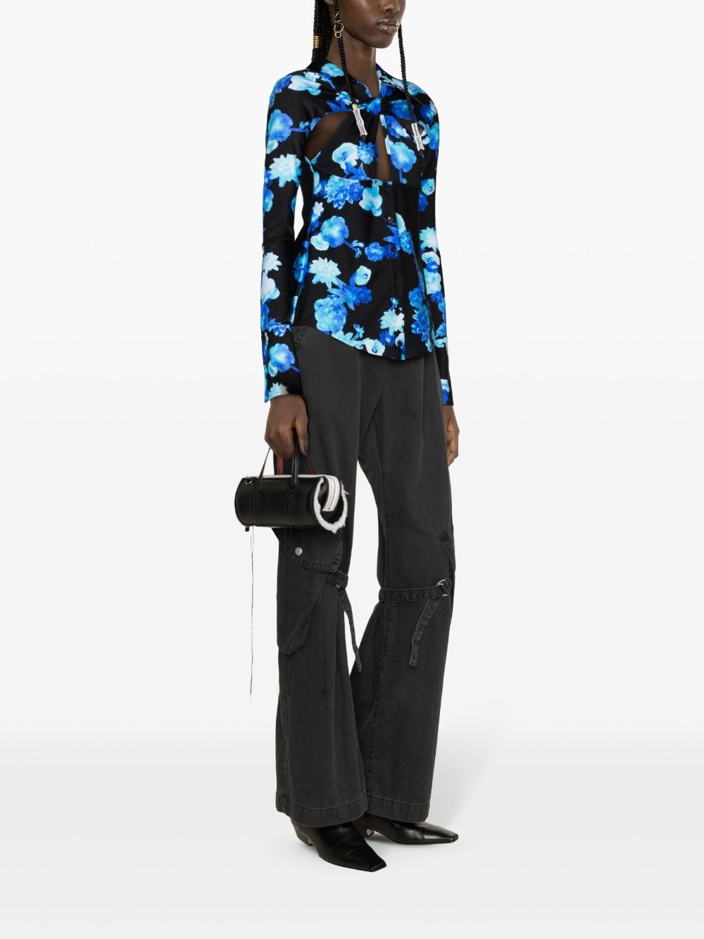 twisted cut-out floral-motif shirt - 3