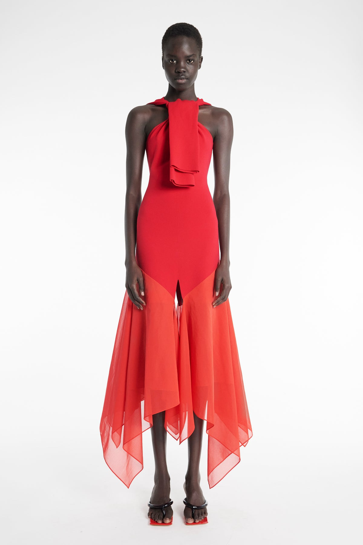 KNIT DRESS WITH ORGANZA INSERTS RED - 1