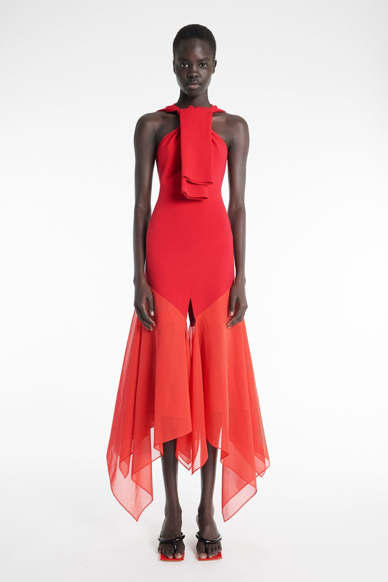 KNIT DRESS WITH ORGANZA INSERTS RED 1