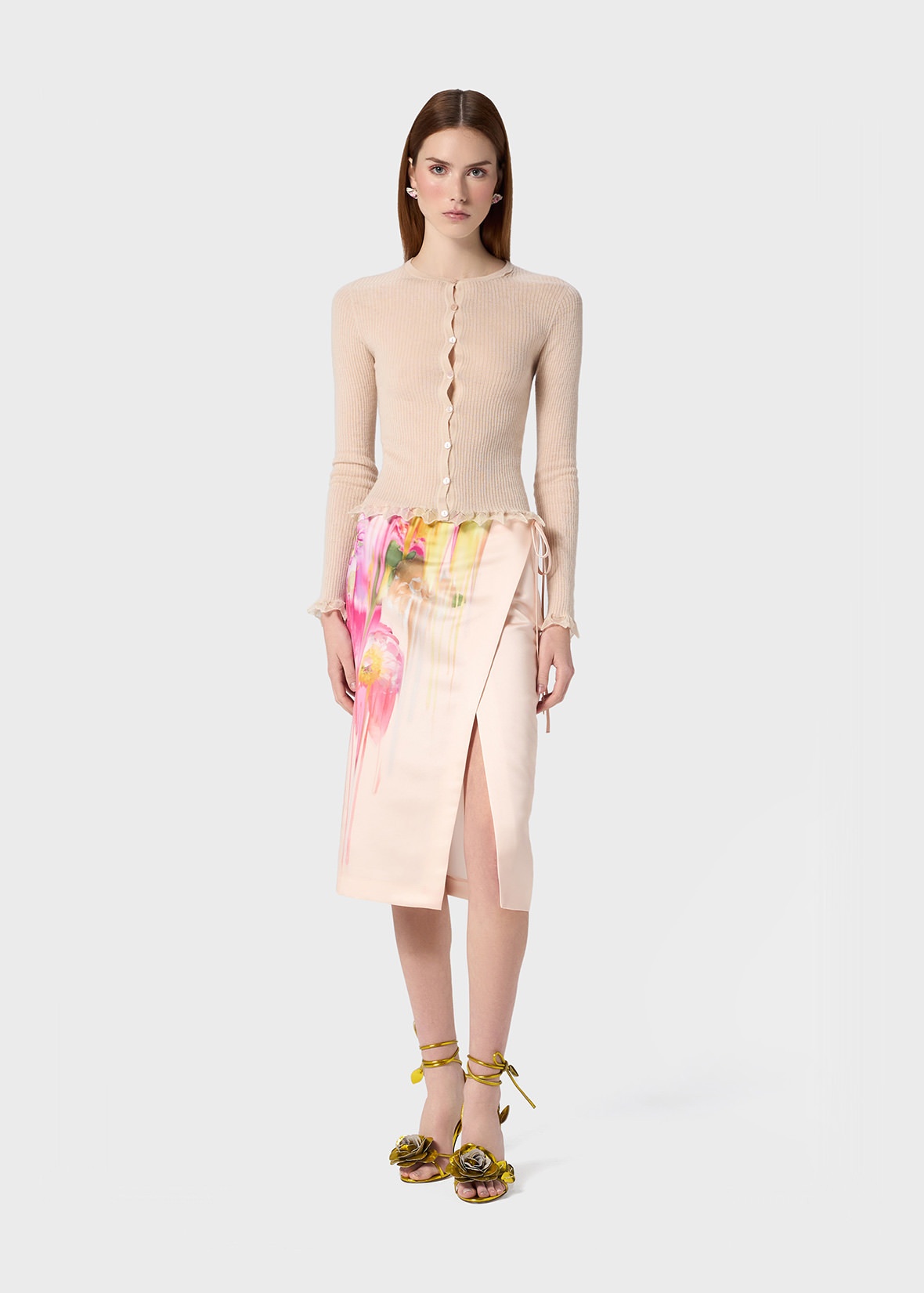 RIBBED CARDIGAN WITH LAMÉ SCALLOPED HEM - 2