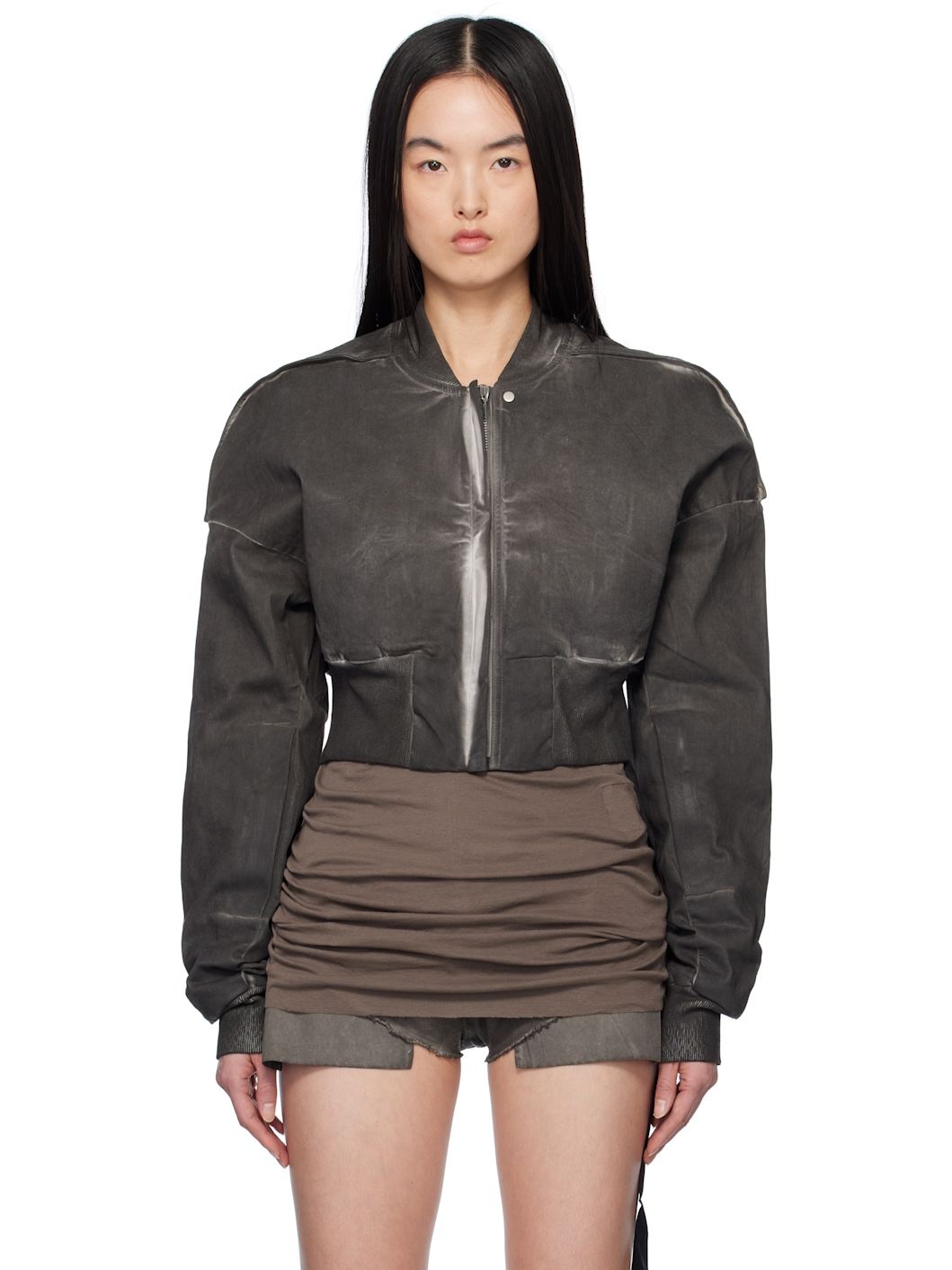 Gray Hollywood Cropped Denim Flight Jacket - 1