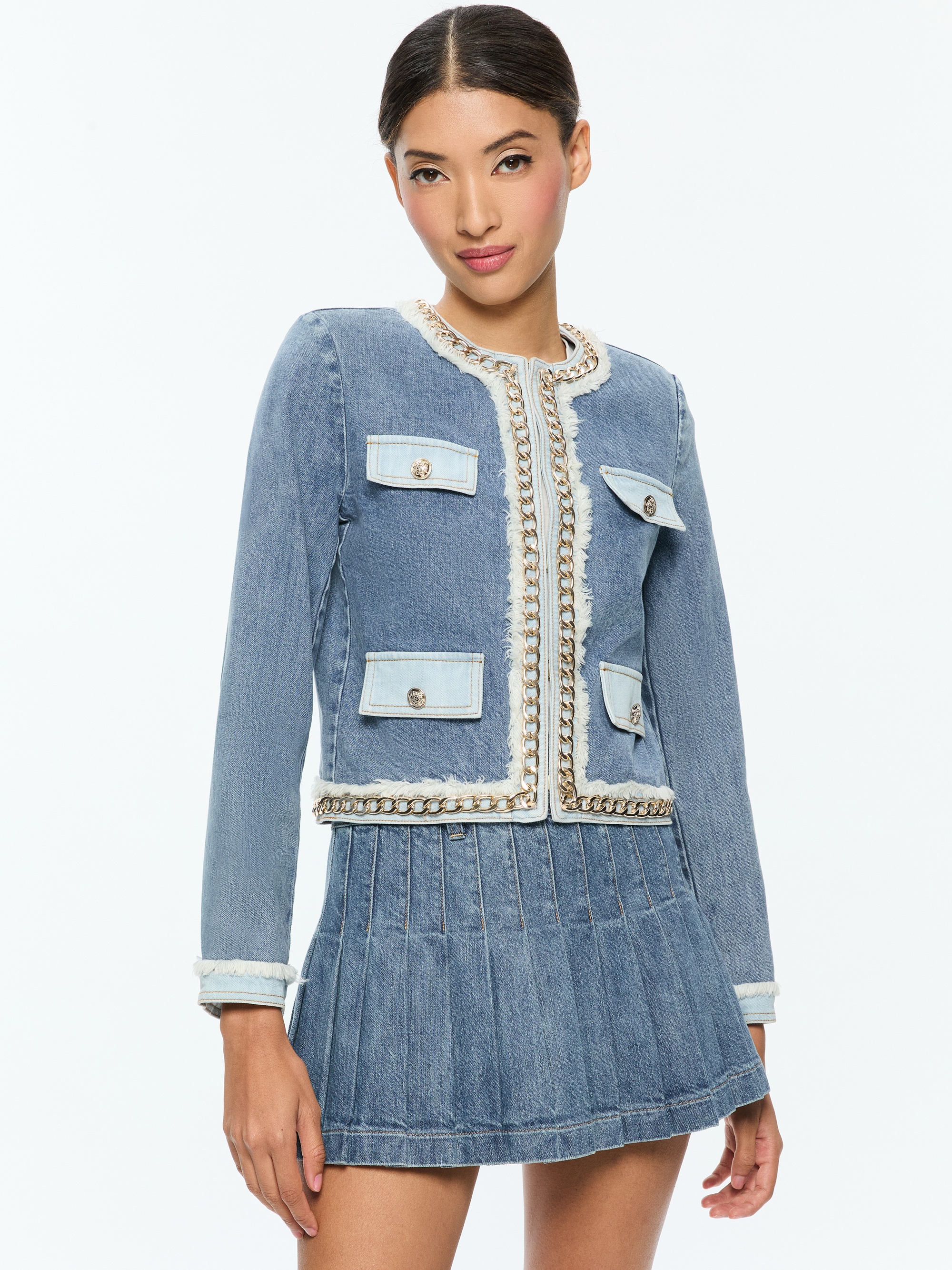 LANDON CROPPED JACKET WITH GOLD CHAIN - 2