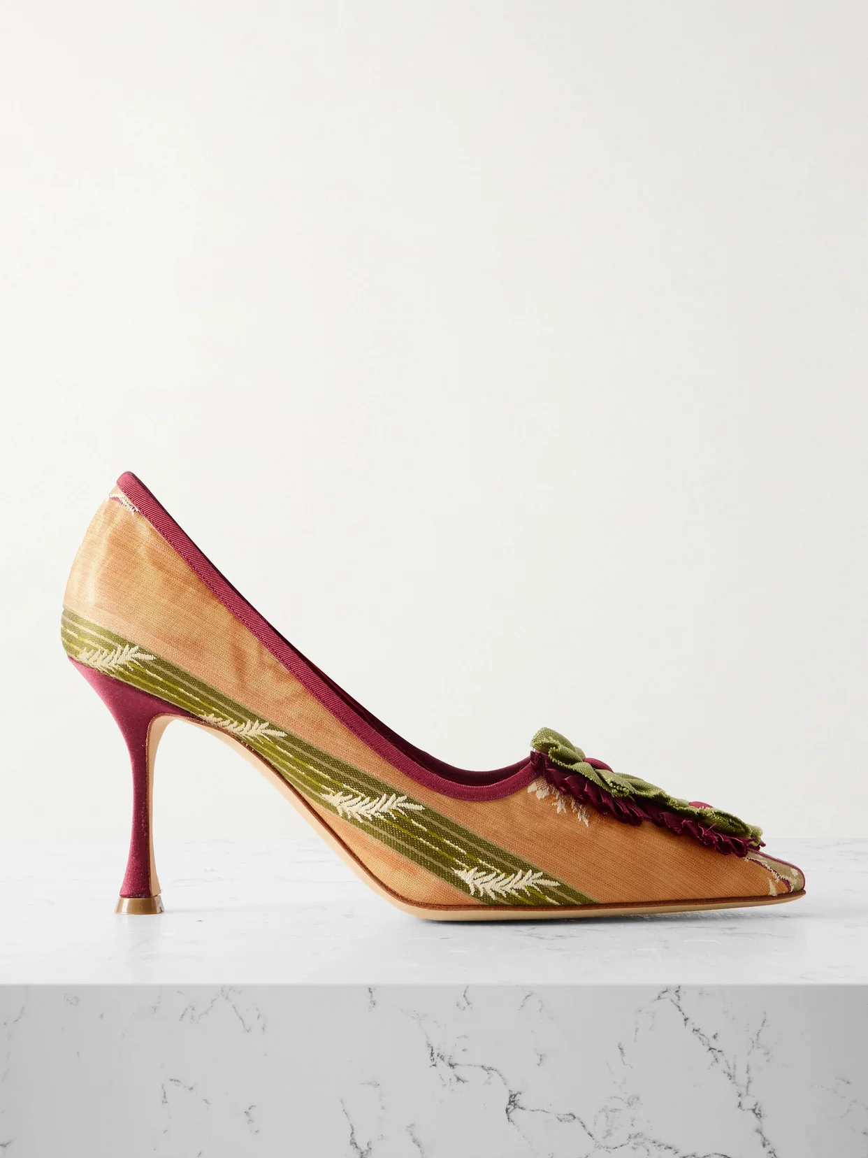 Montmedy 90 Appliquéd Embroidered Striped Satin Pumps - 1