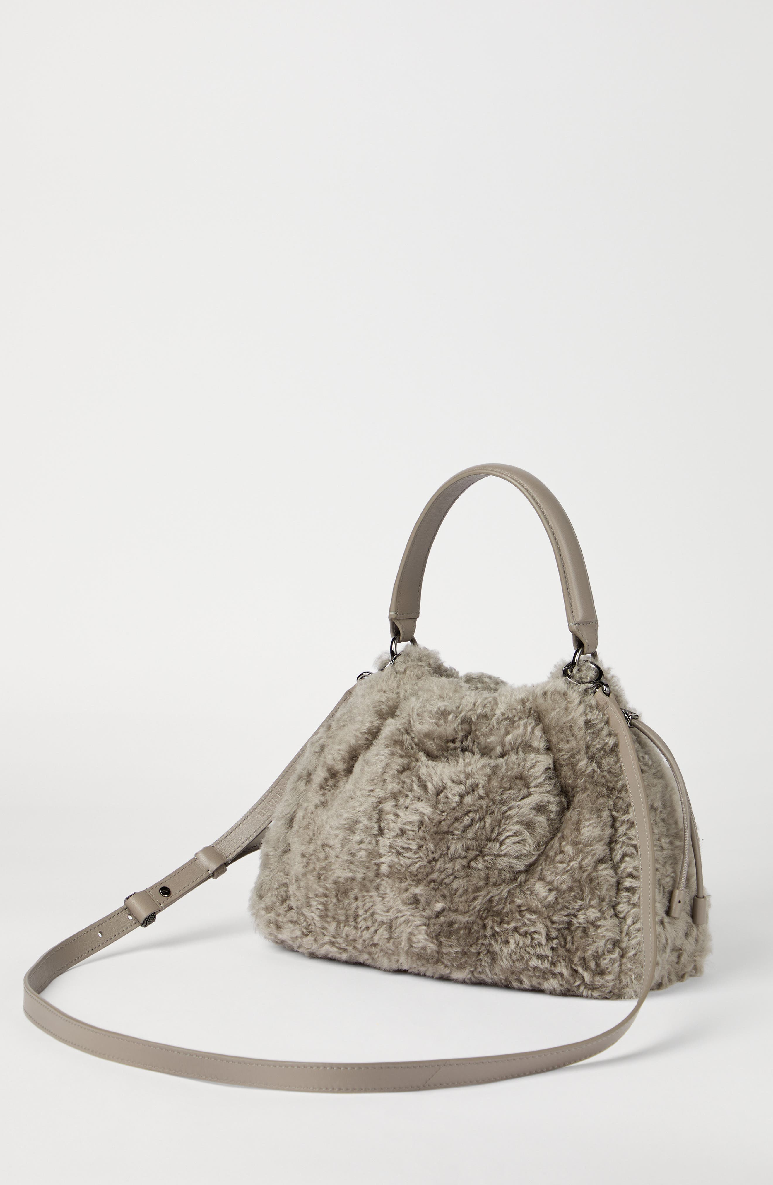 Brunello Cucinelli Shearling Mellow small bucket bag in Light Brown at Nordstrom - 3