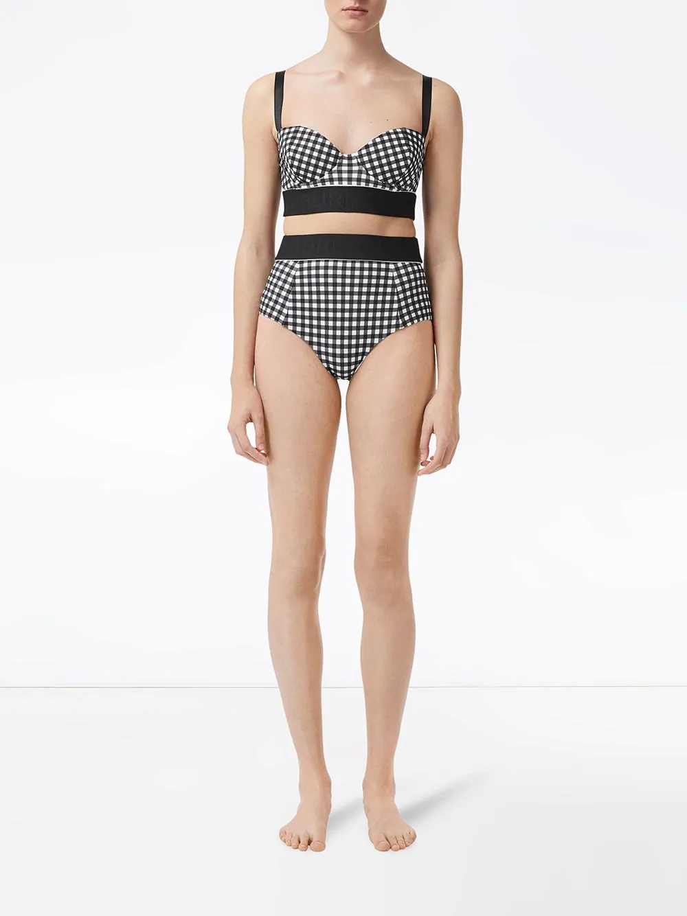 logo-tape gingham bikini top - 2