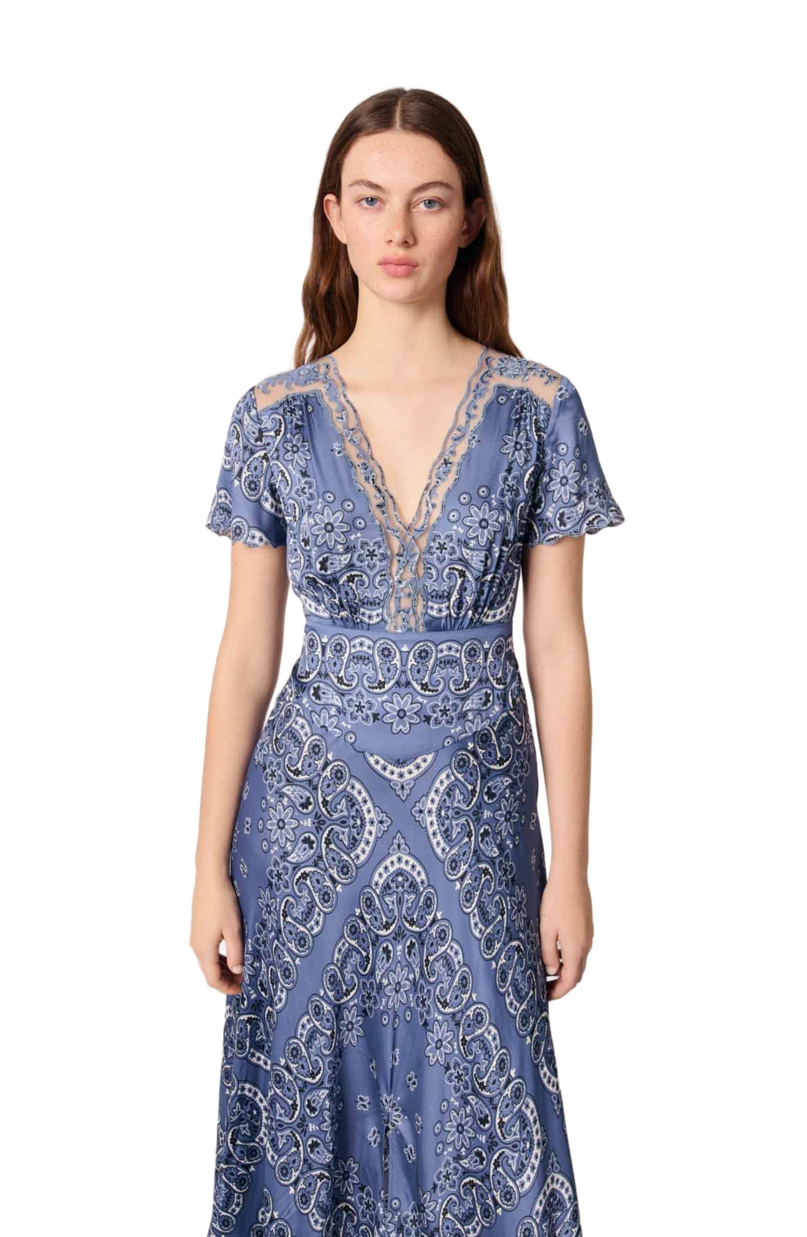 maje Patterned flowing maxi dress in Blue Bandana Print at Nordstrom - 4