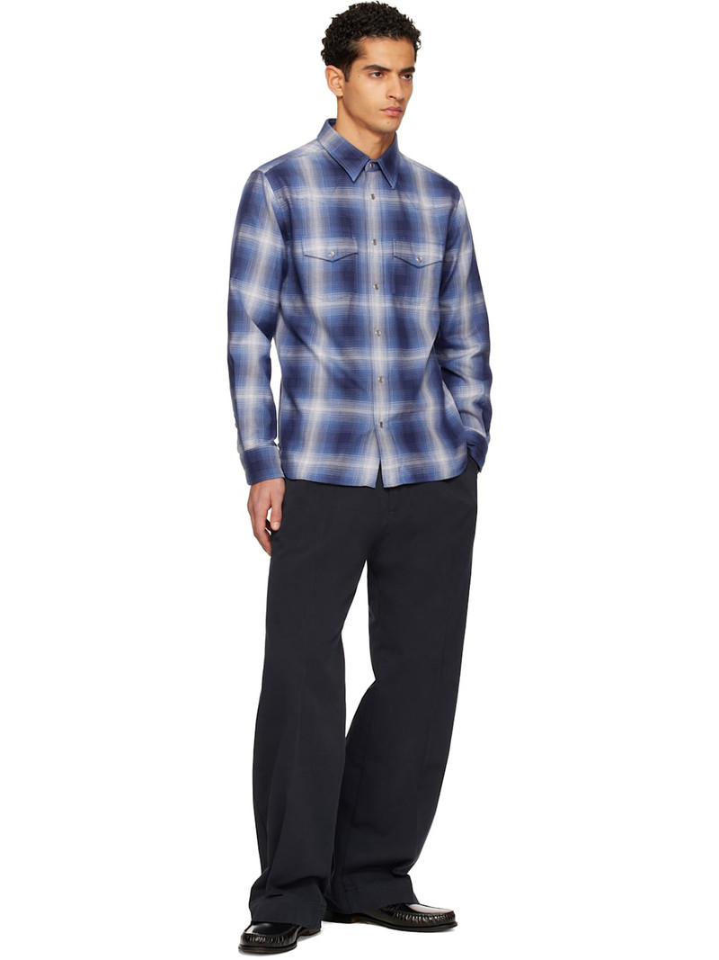 TOM FORD Navy Grand Degrade Check Western Shirt outlook