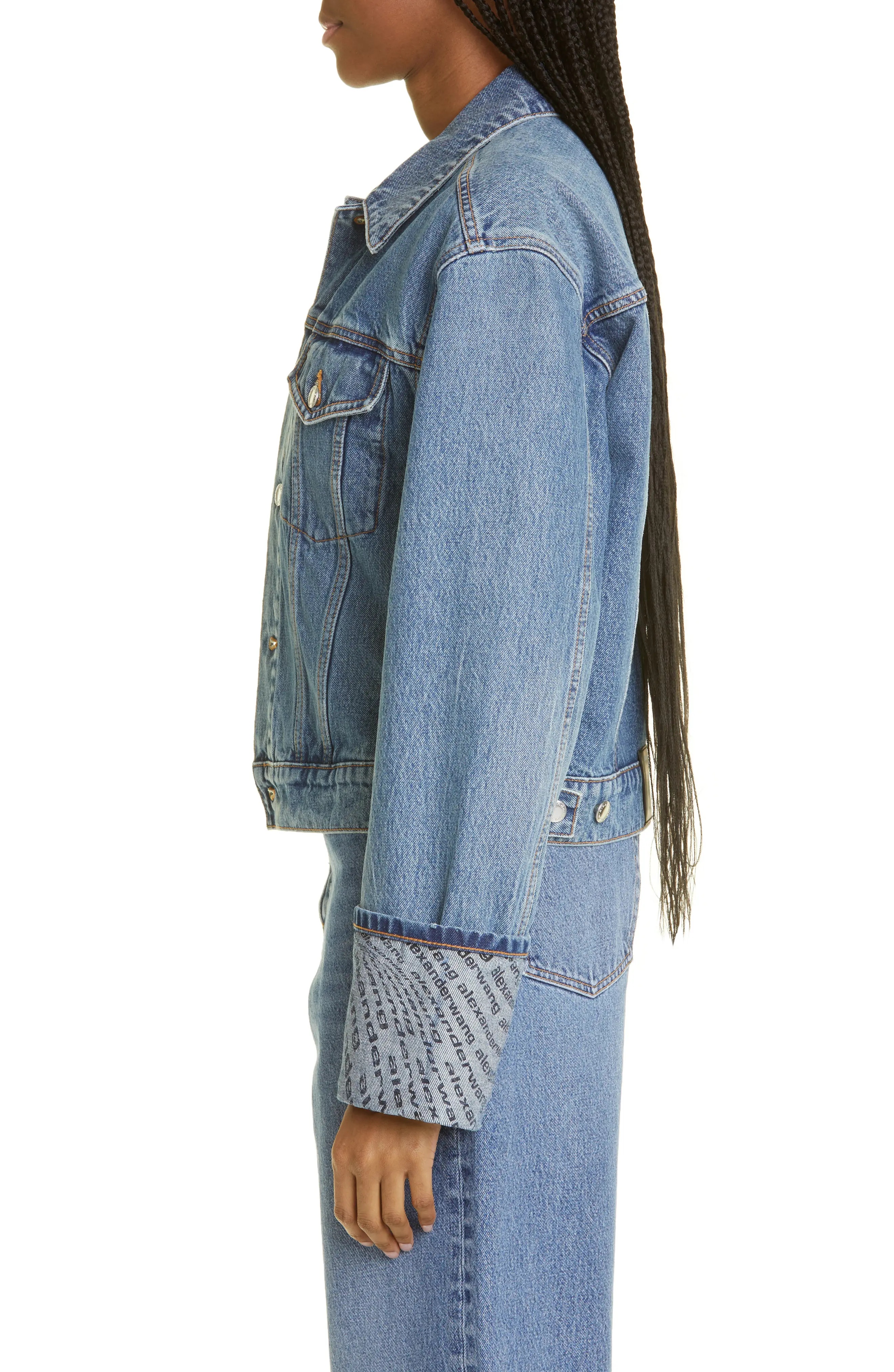 【ALEXANDER WANG】LOGO WAVE TRUCKER JACKET Alexander Wang Logo Wave Cuff Denim Trucker Jacket