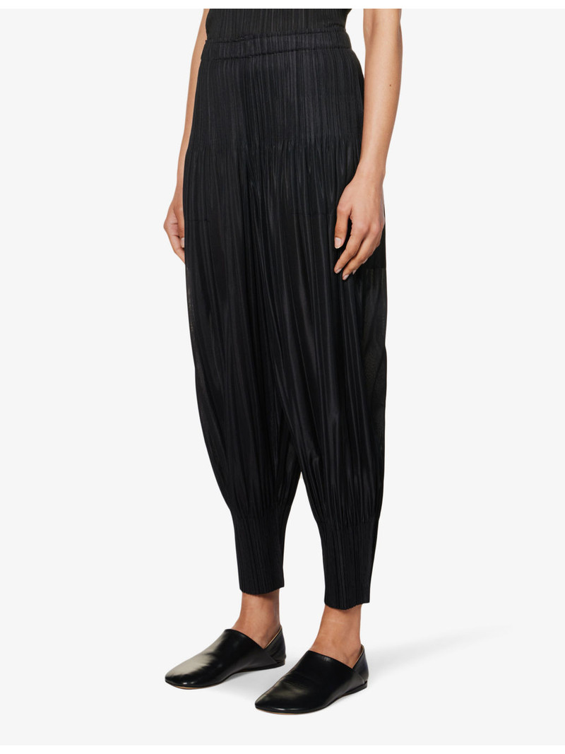 Pleated cropped high-rise knitted jersey trousers 4