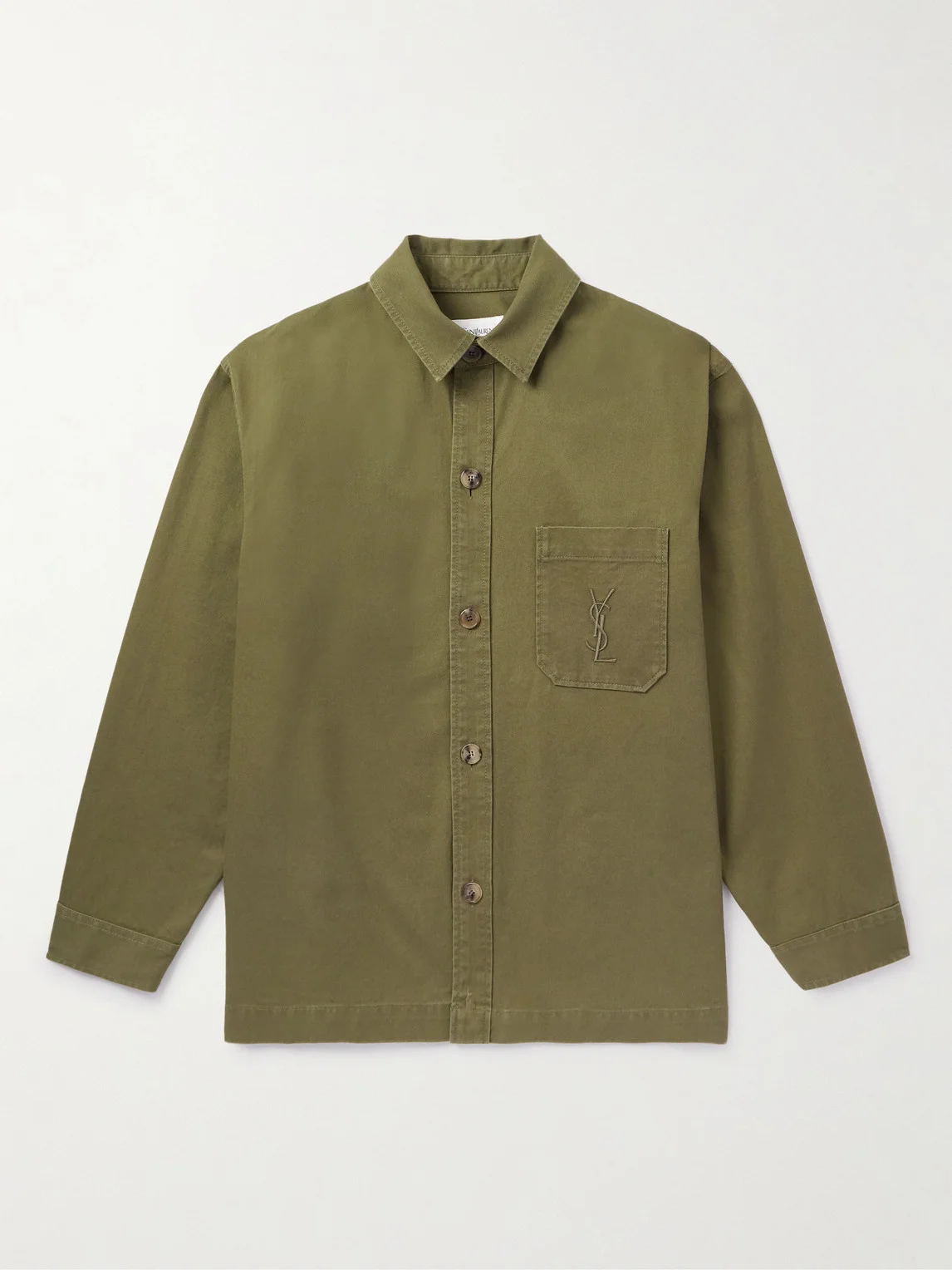 Logo-Embroidered Cotton and Linen-Blend Gabardine Overshirt - 1