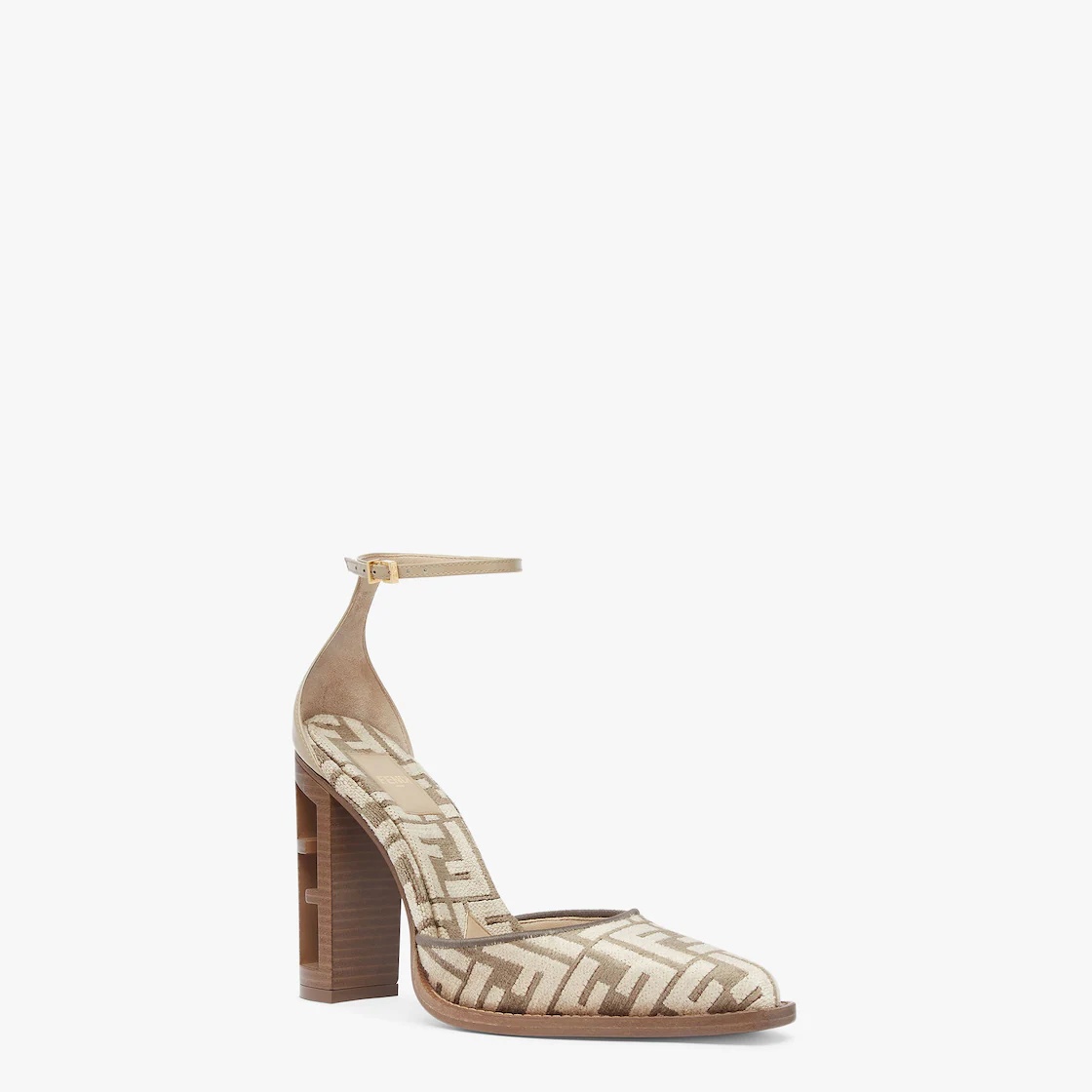 Beige, high-heeled FF chenille court shoes - 2