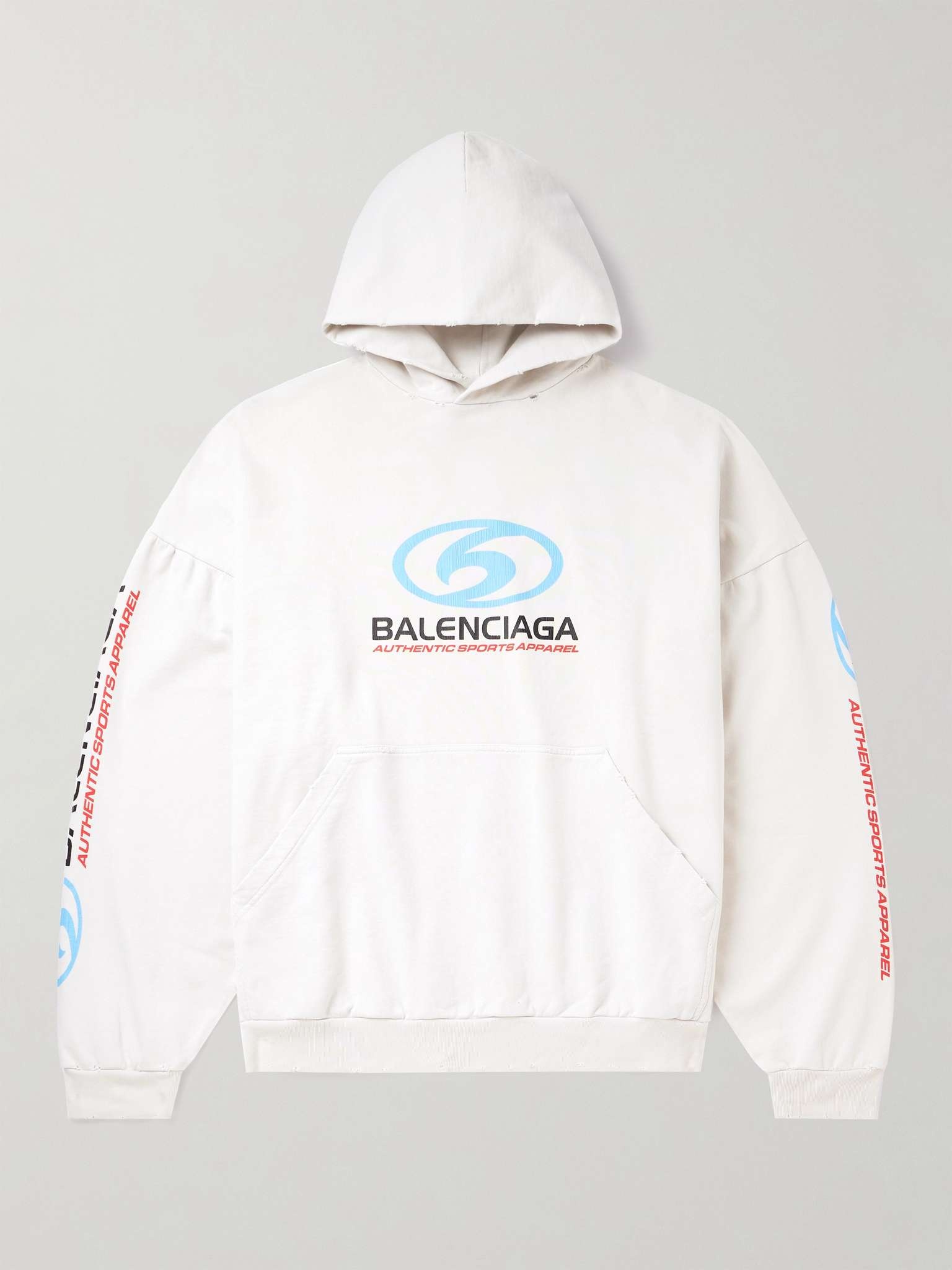 Black Tape-logo distressed cotton-jersey hoodie, Balenciaga