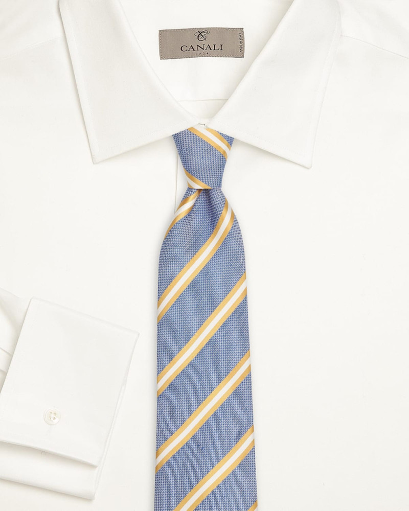 Canali Men's Blue and Gold Striped Silk Tie outlook