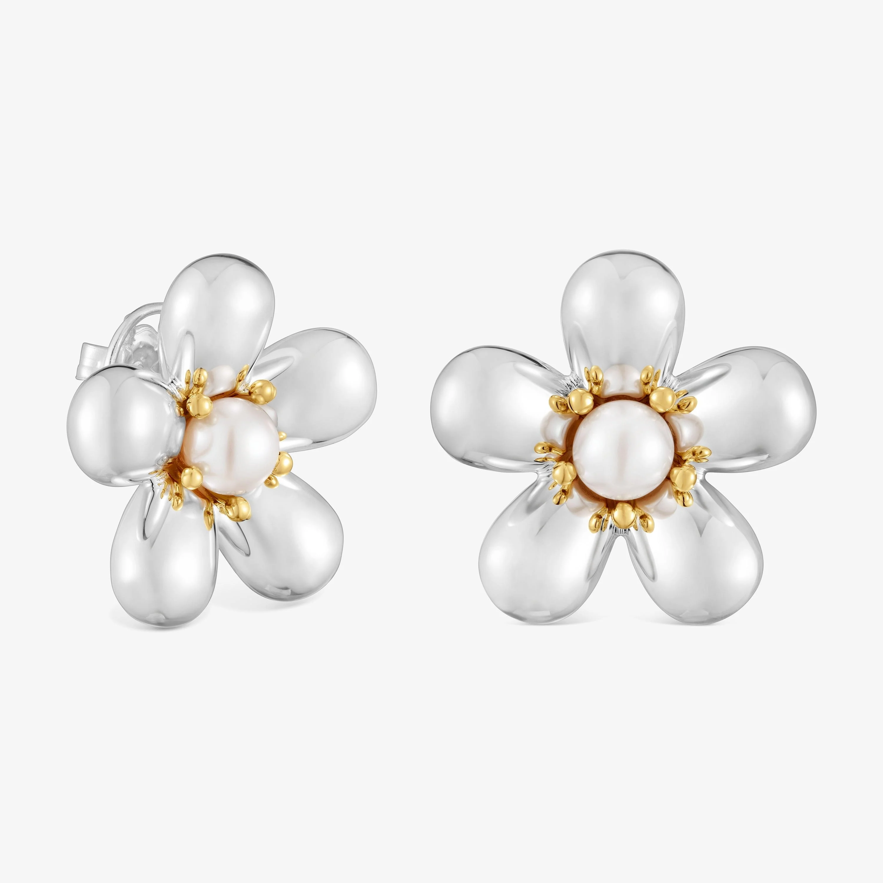 Two-tone flower Earrings with 27 mm cultured pearls Daisy - 1