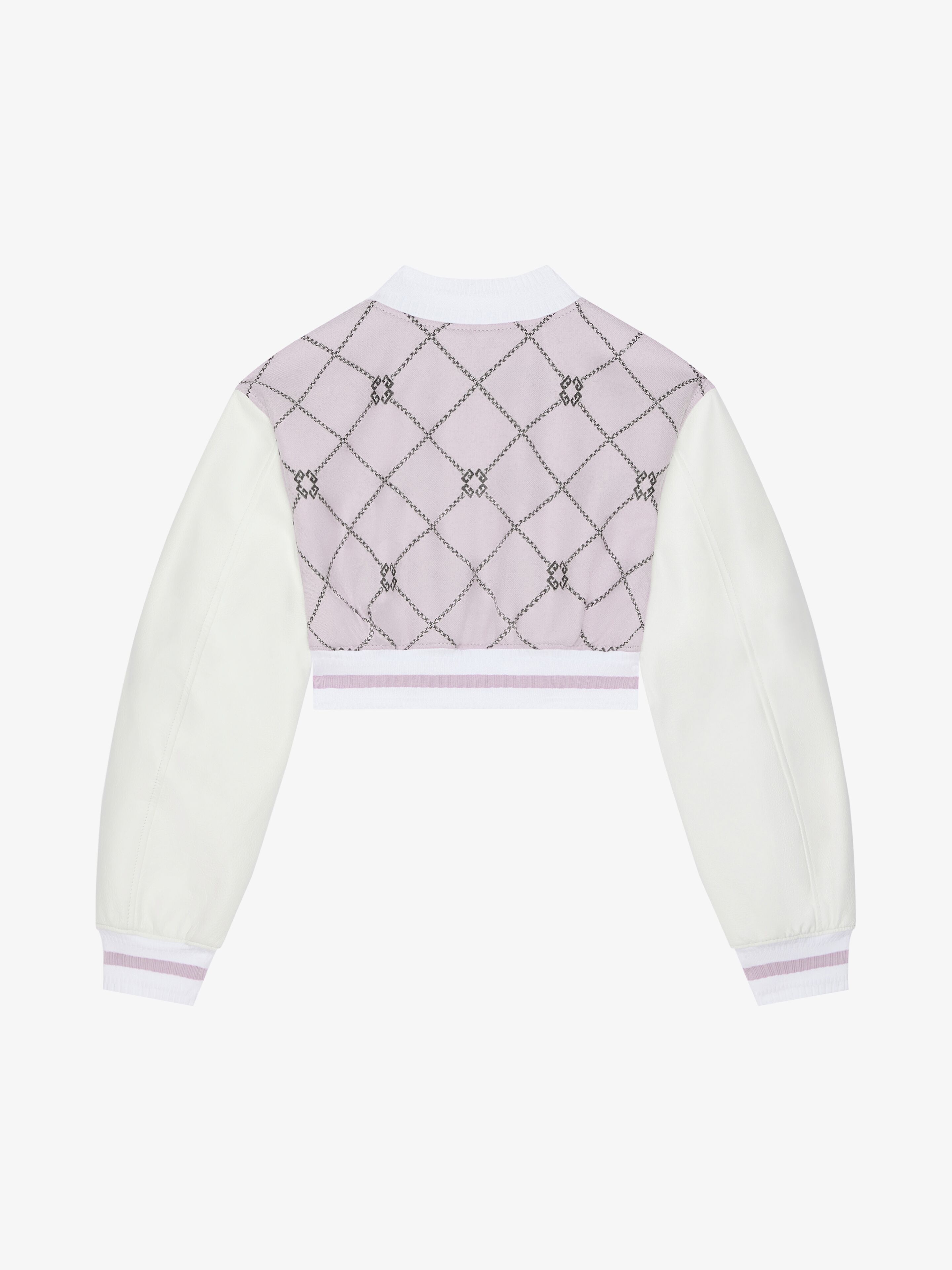 CROPPED CHECKED VARSITY JACKET IN WOOL AND LEATHER - 2