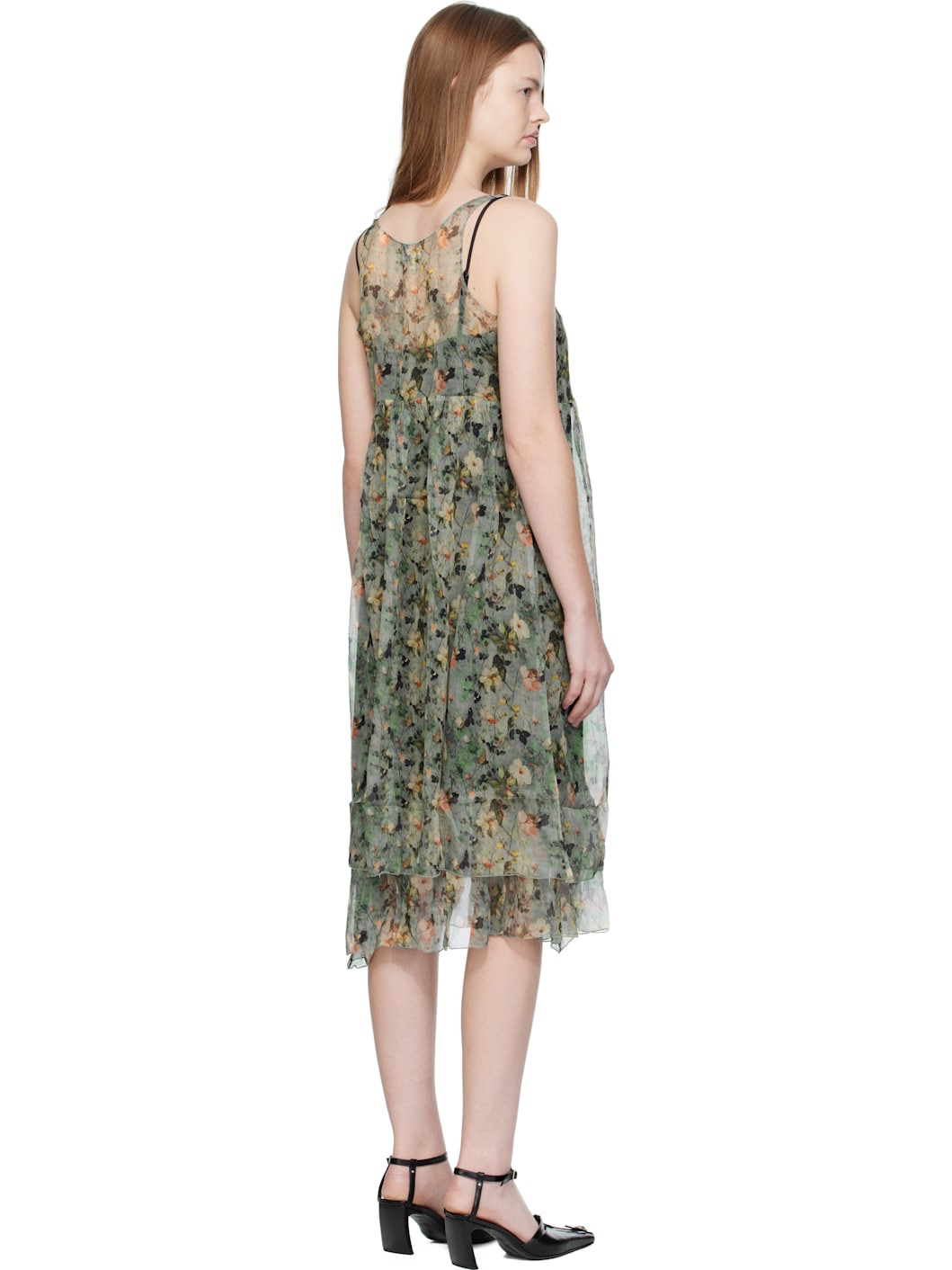 Green Gathered Tank Midi Dress - 3