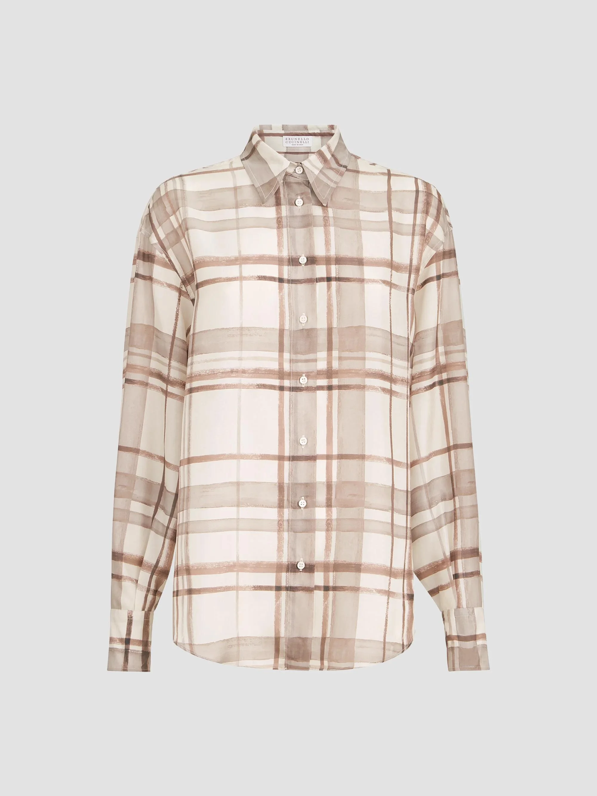Women's Silk Pongée Shirt in Macrocheck Print - Panama - 1
