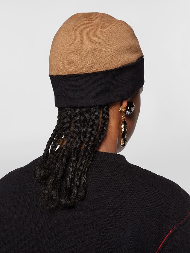 HAZELNUT VIRGIN WOOL BEANIE WITH JACQUARD LOGO - 3