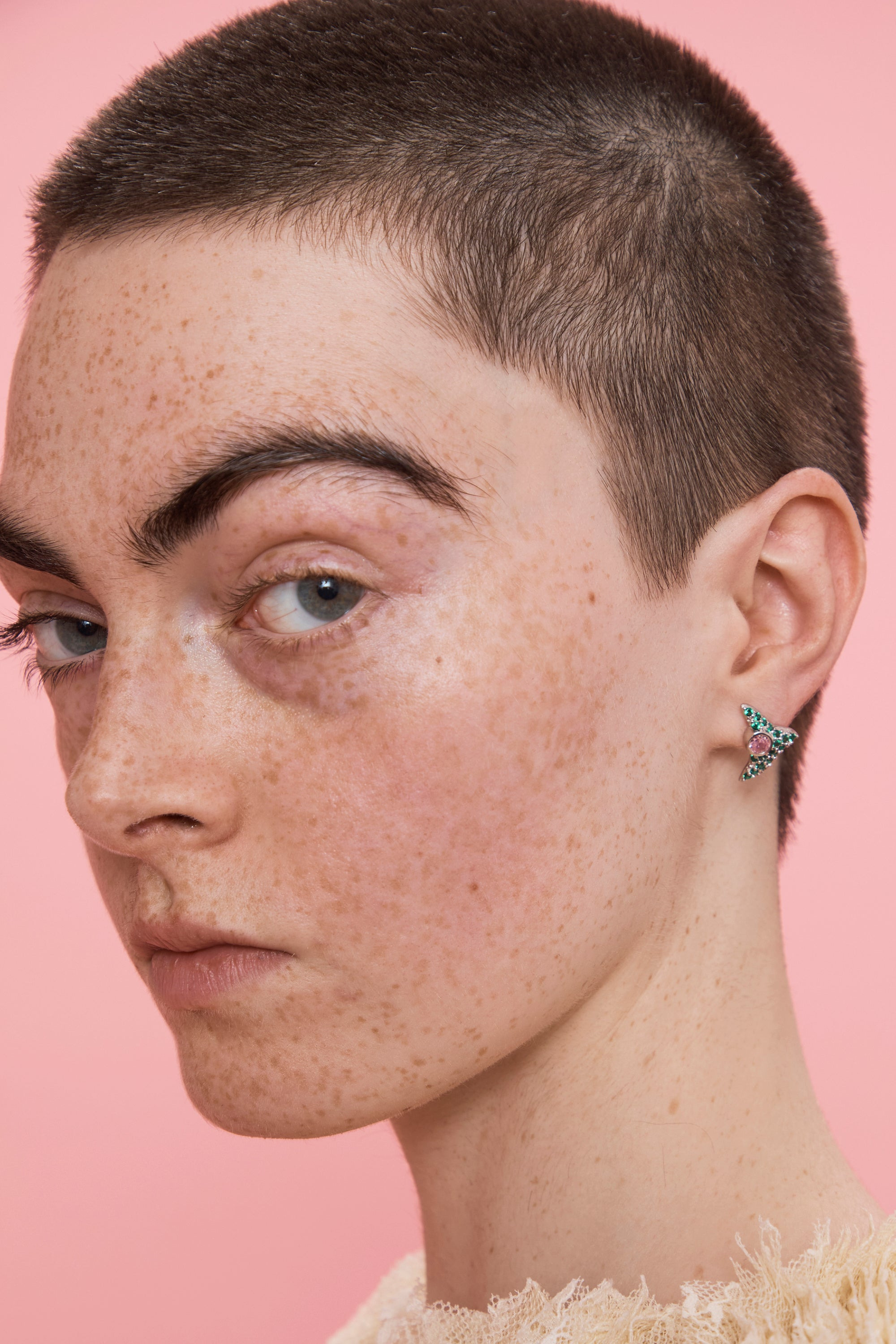LIGHT PINK EMERALD TRIGON STUDS - 2