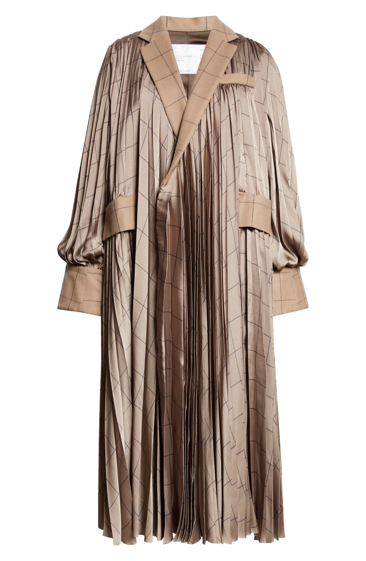 Sacai Windowpane Mixed Media Coat in Beige at Nordstrom - 1