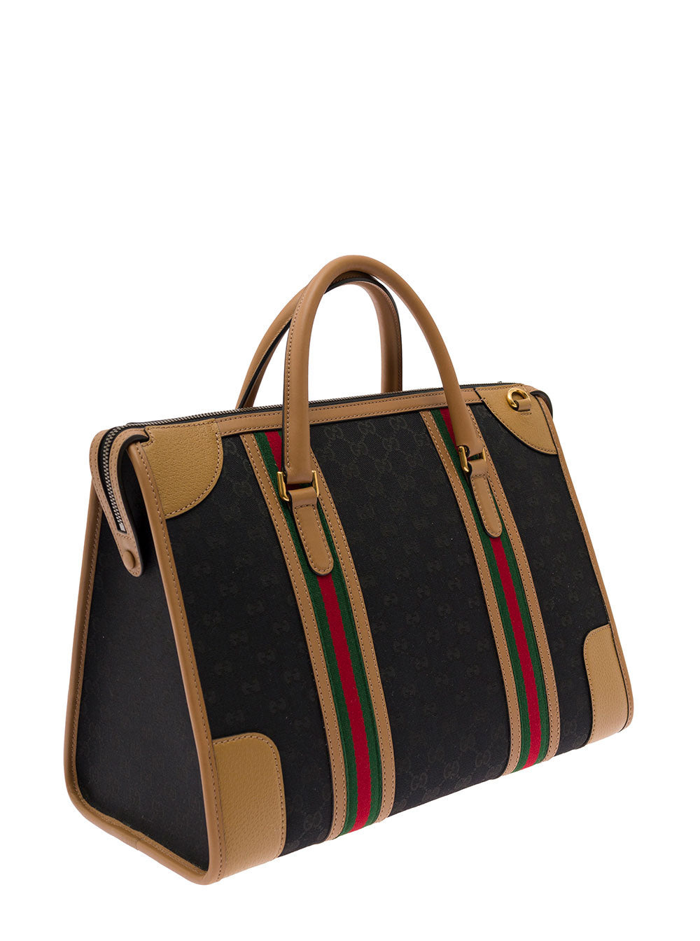Gucci Men Black And Brown Handbag With Web And Gg Motif In Canvas And Leather Man - 2