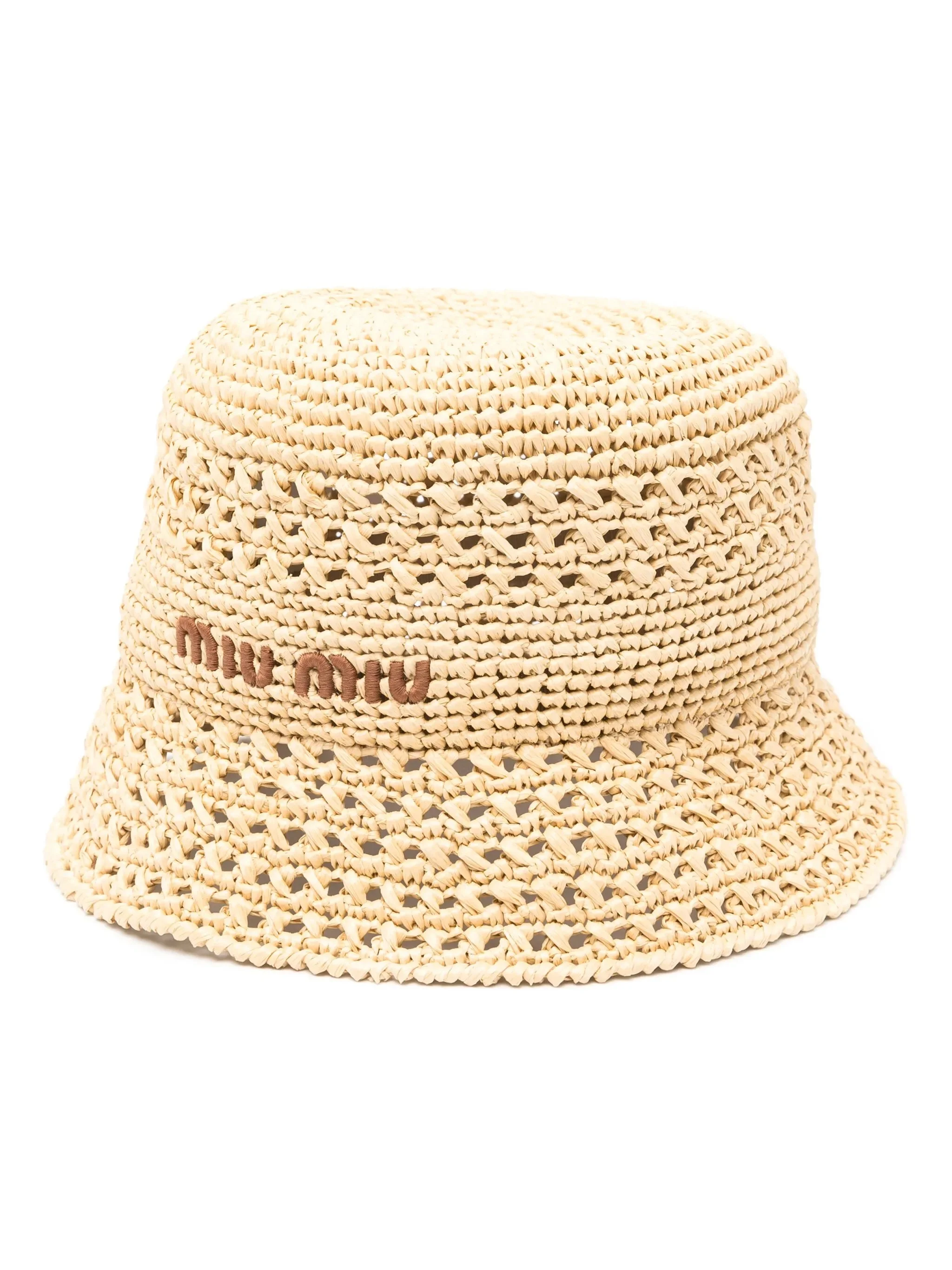 Miu Miu Embroidered-logo Raffia Bucket Hat - 1