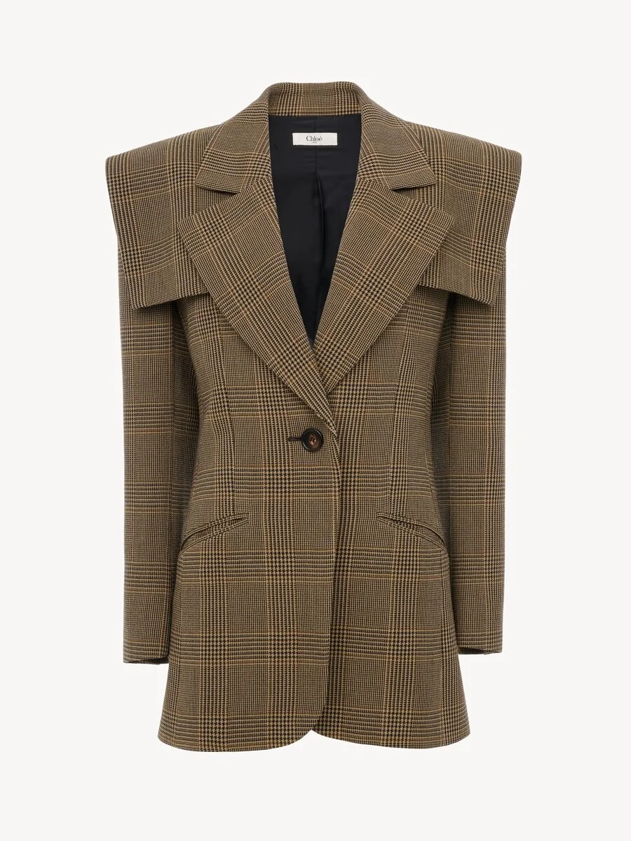 SINGLE-BREASTED TAILORED JACKET IN PRINCE OF WALES WOOL - 1