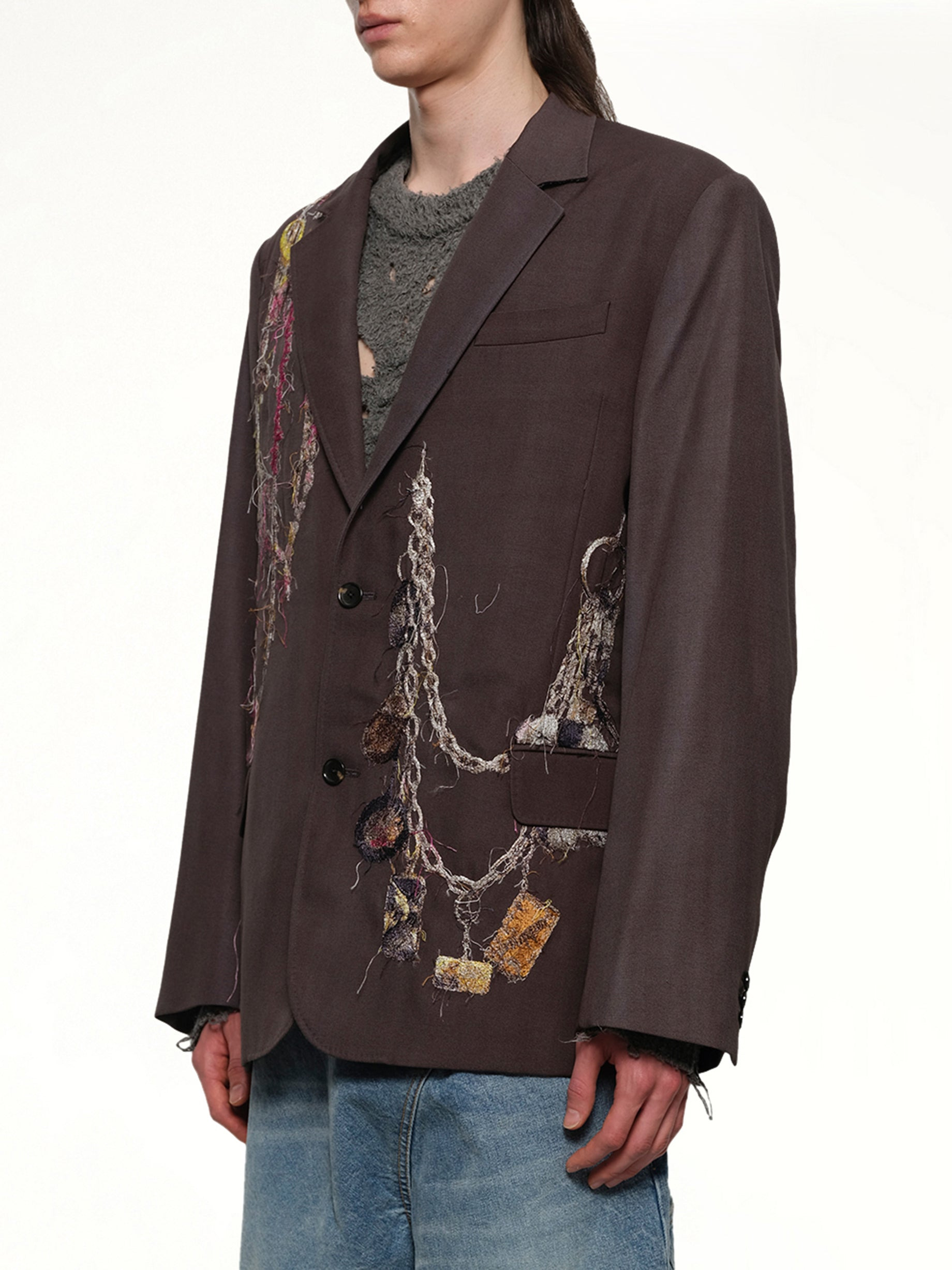 Embroidered Chain Tailored Jacket in Charcoal - 3