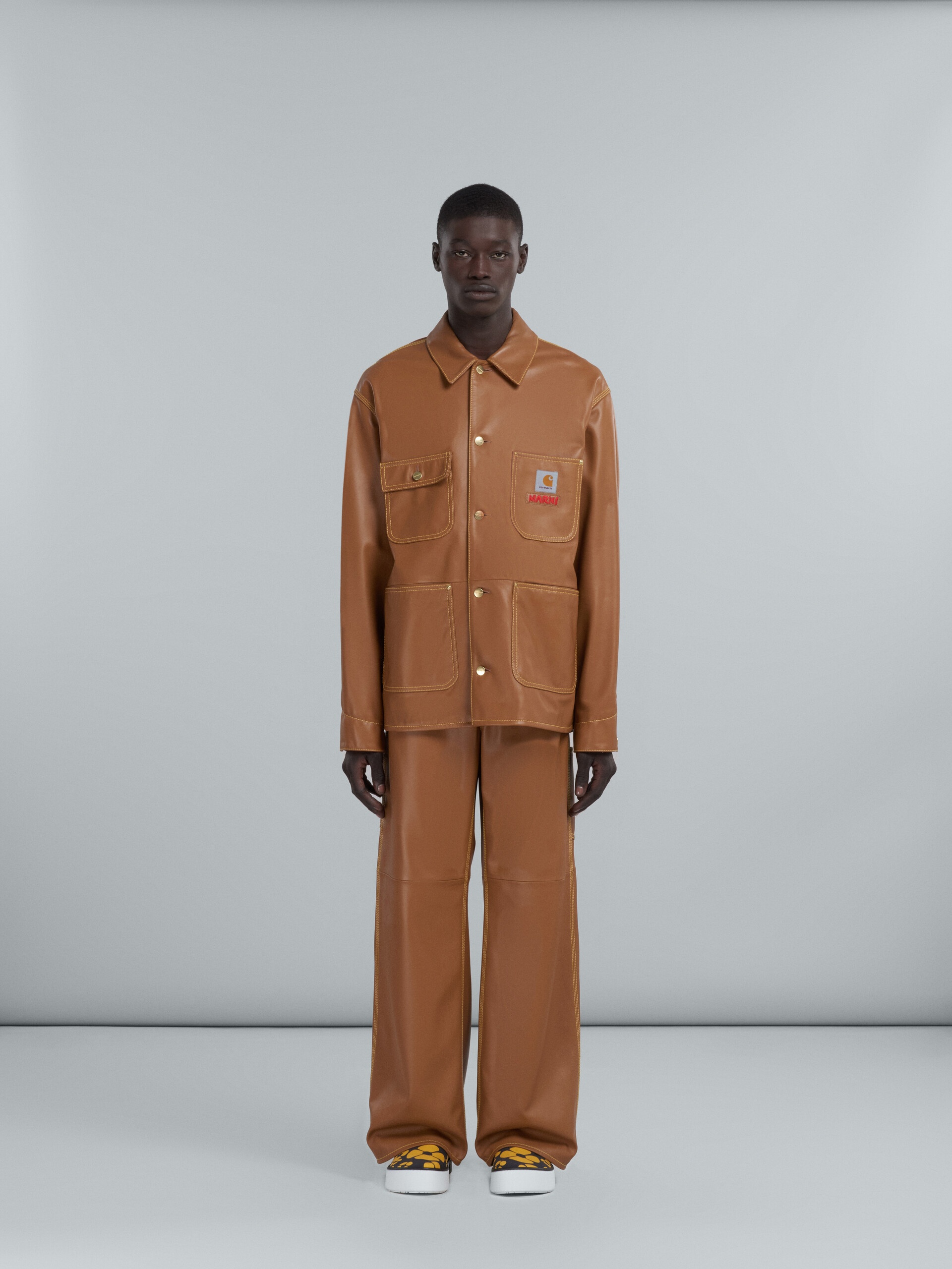 MARNI X CARHARTT WIP - BROWN LEATHER TROUSERS - 2