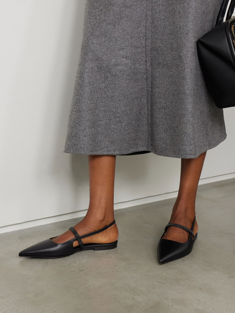Brunello Cucinelli Embellished cutout leather slingback ballet flats Black outlook