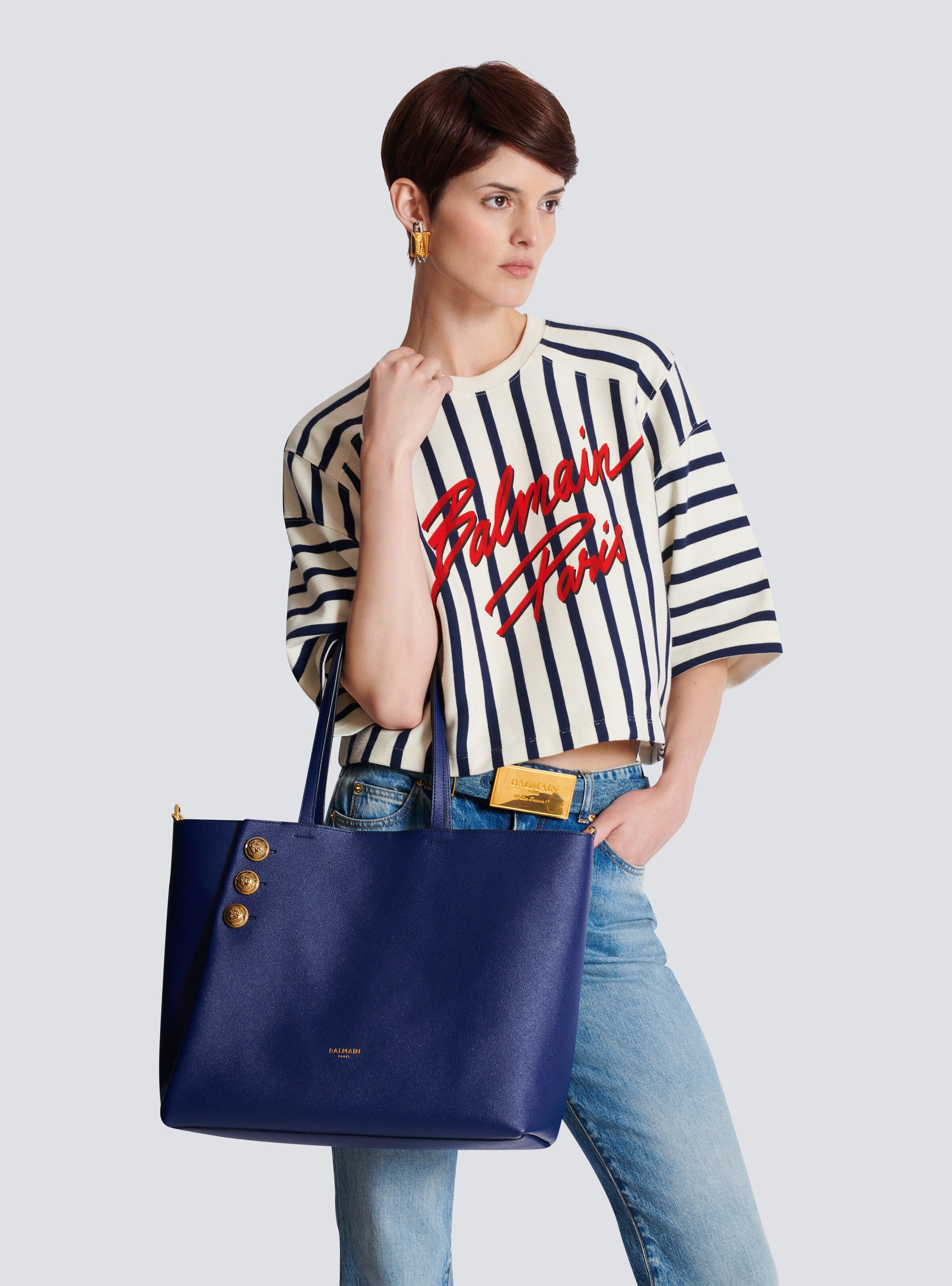 Emblème grained calfskin tote bag - 9